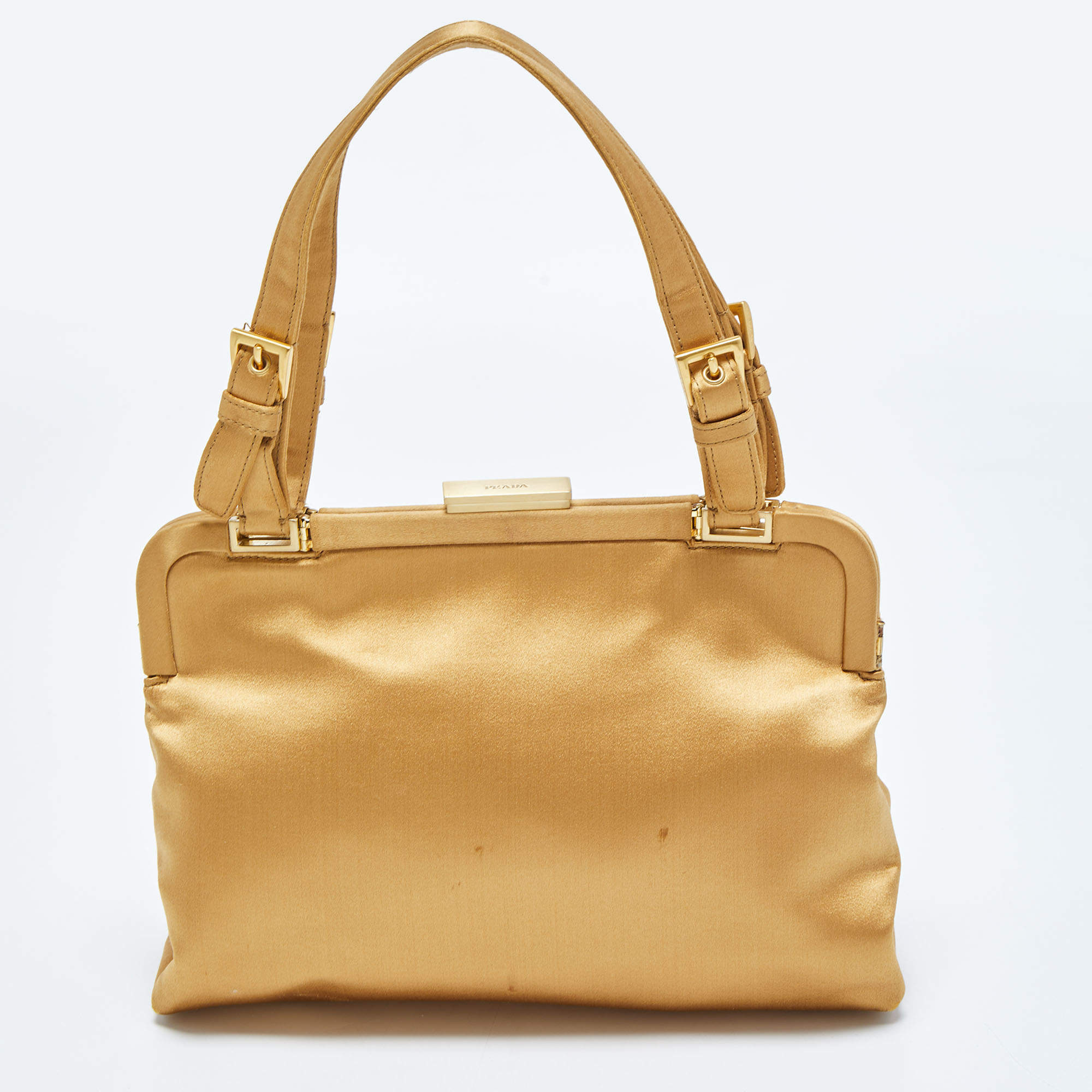 Pre Owned Prada Gold Satin Frame Satchel
