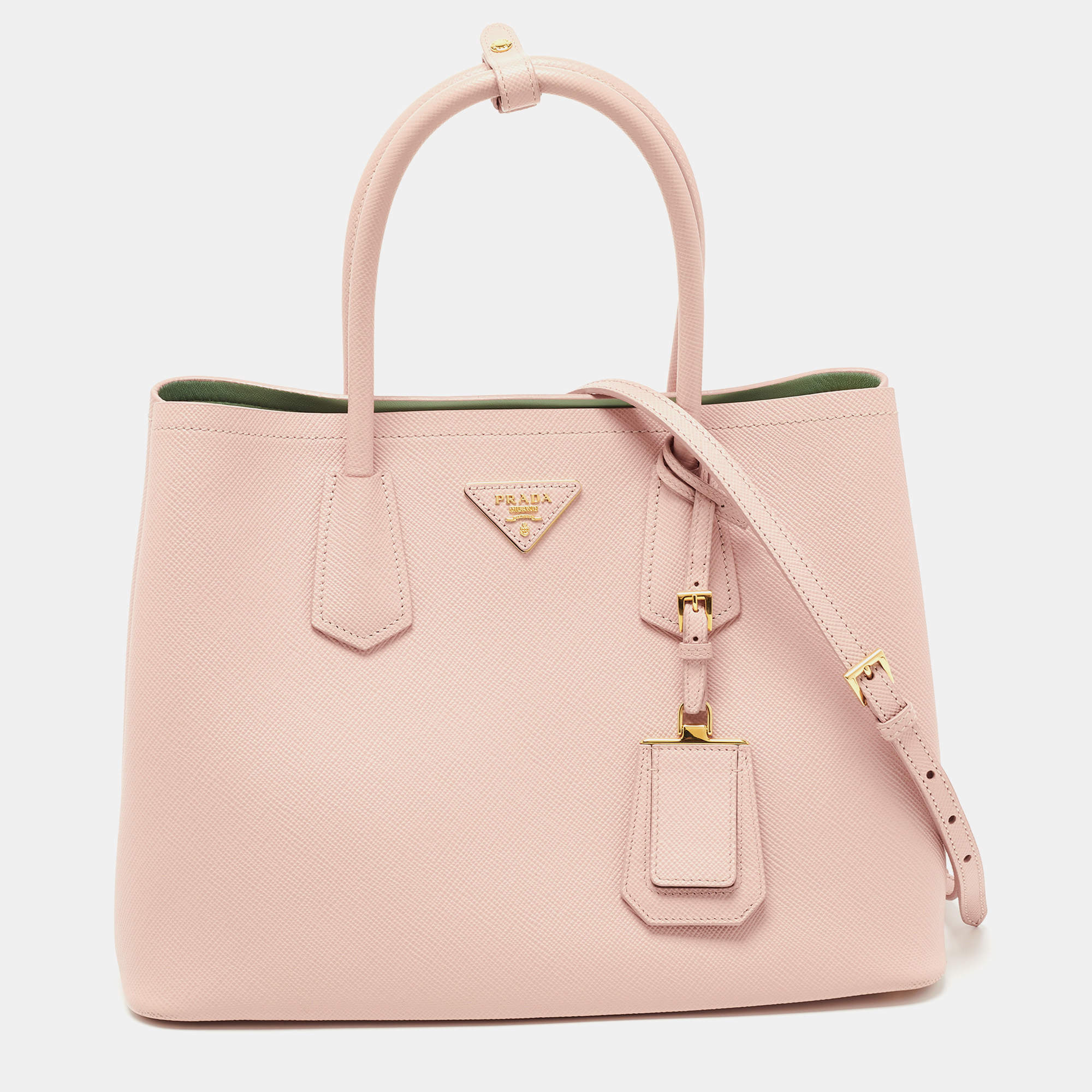 Prada Pink Saffiano Cuir Leather Medium Double Handle Tote