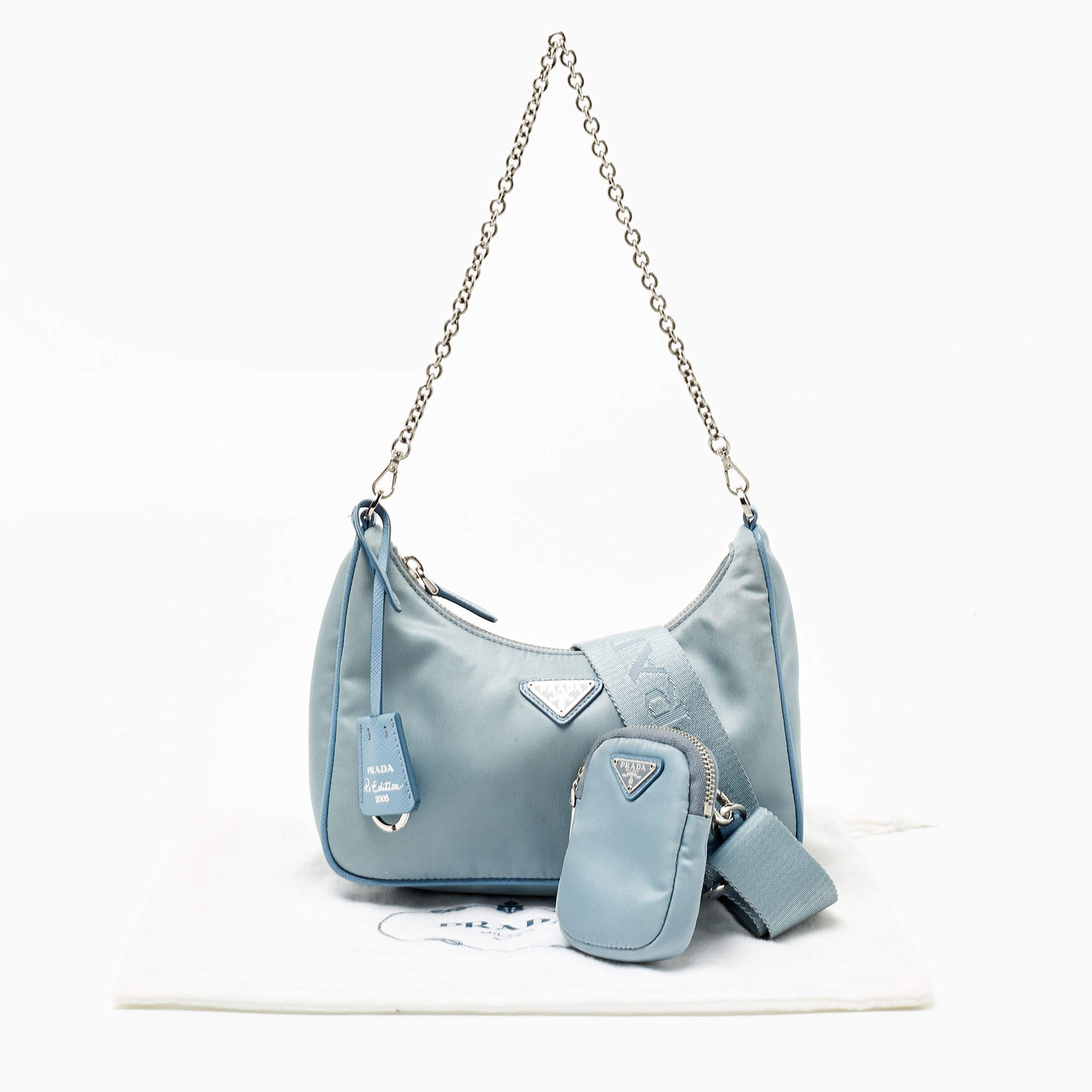 Best Cheap Prada Shoulder Bags Of 2023 - Pale Blue Womens Prada Re-edition  2005 Saffiano Leather Bag