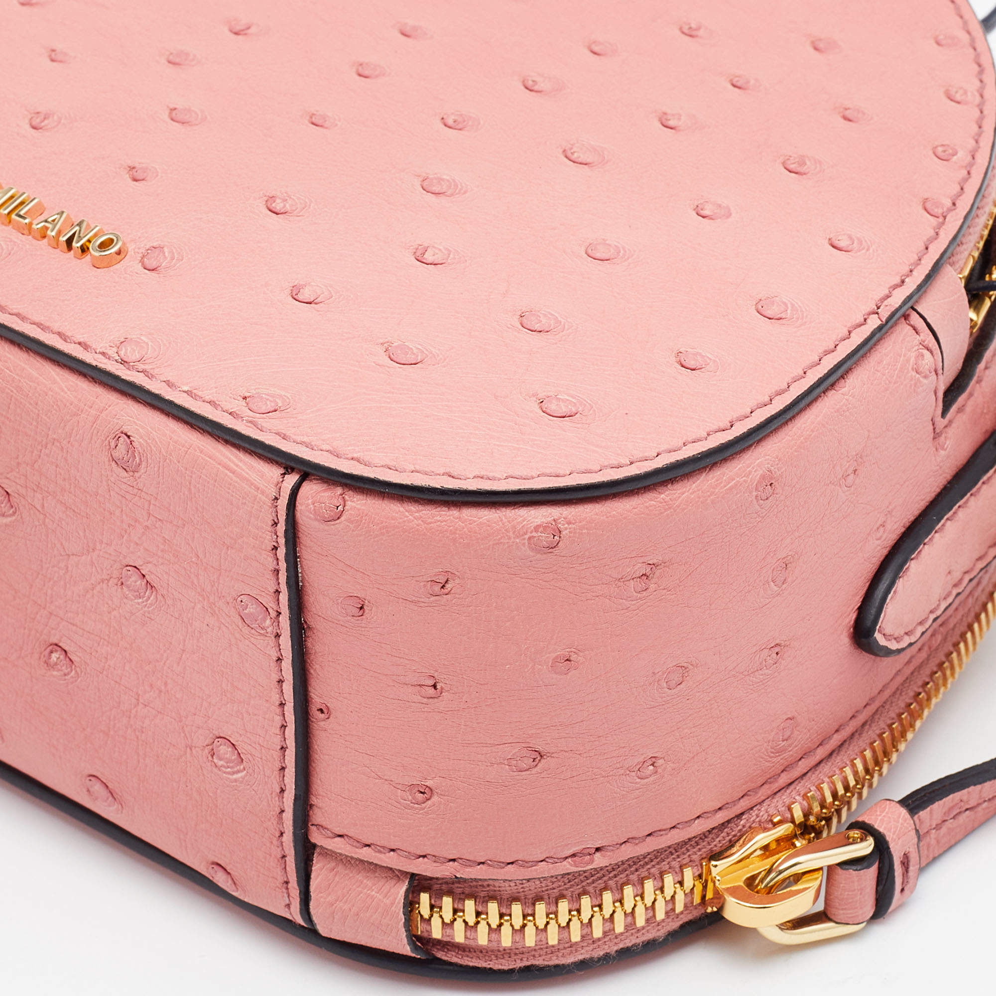 Prada Pink Ostrich Bandoliera Odette Top Handle Bag