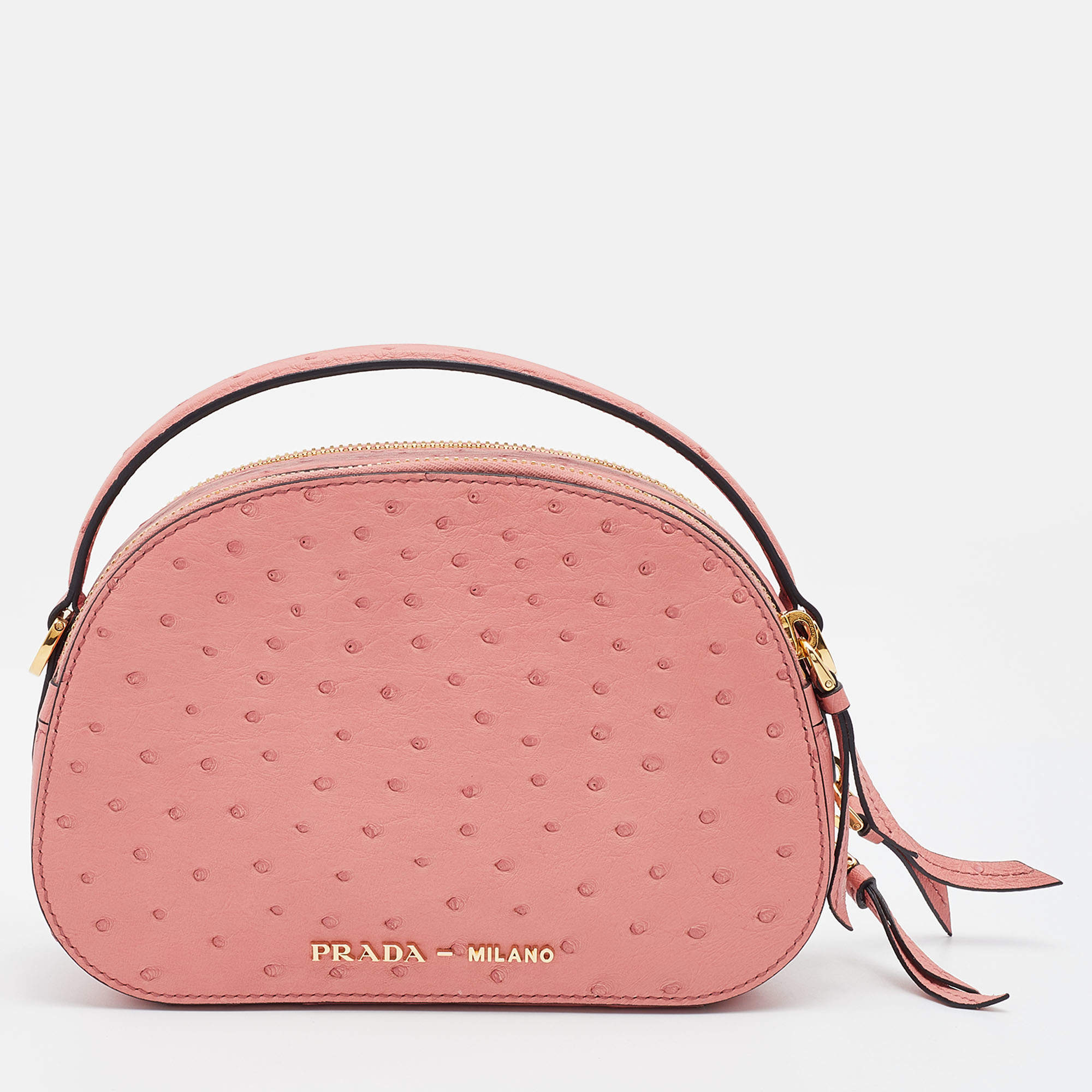 Prada Pink Ostrich Bandoliera Odette Top Handle Bag