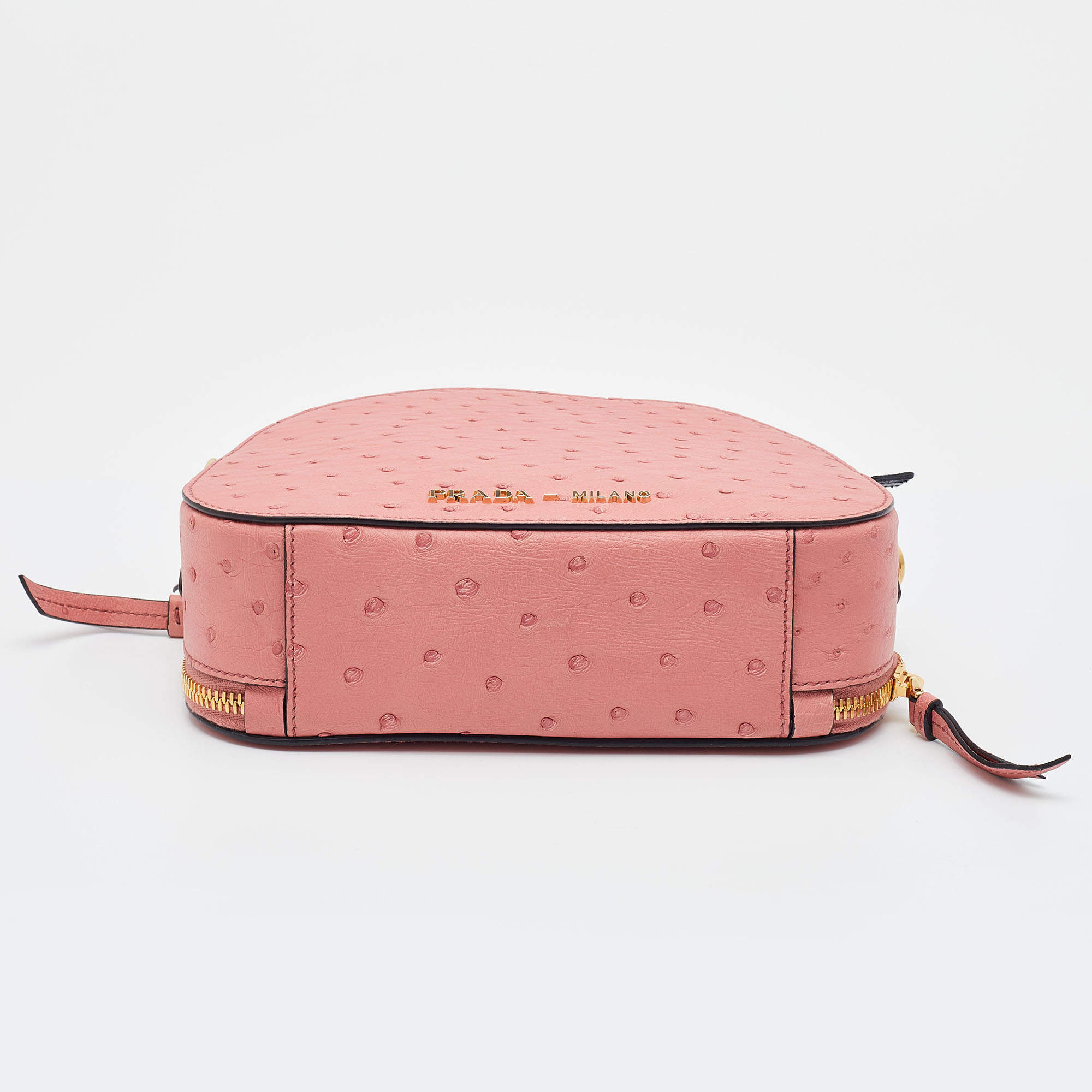 Prada Pink Ostrich Bandoliera Odette Top Handle Bag