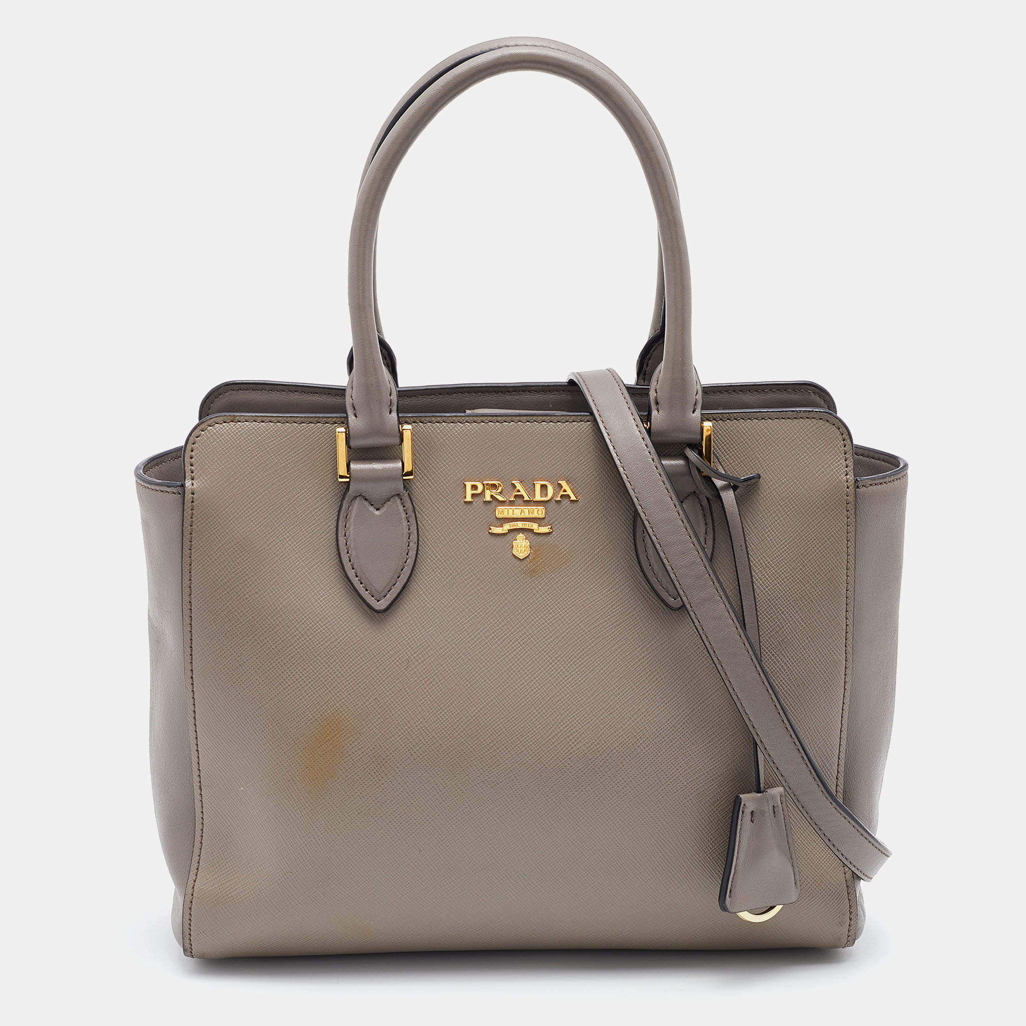Pre Owned Prada Grey Saffiano Lux/Soft Leather Convertible Tote