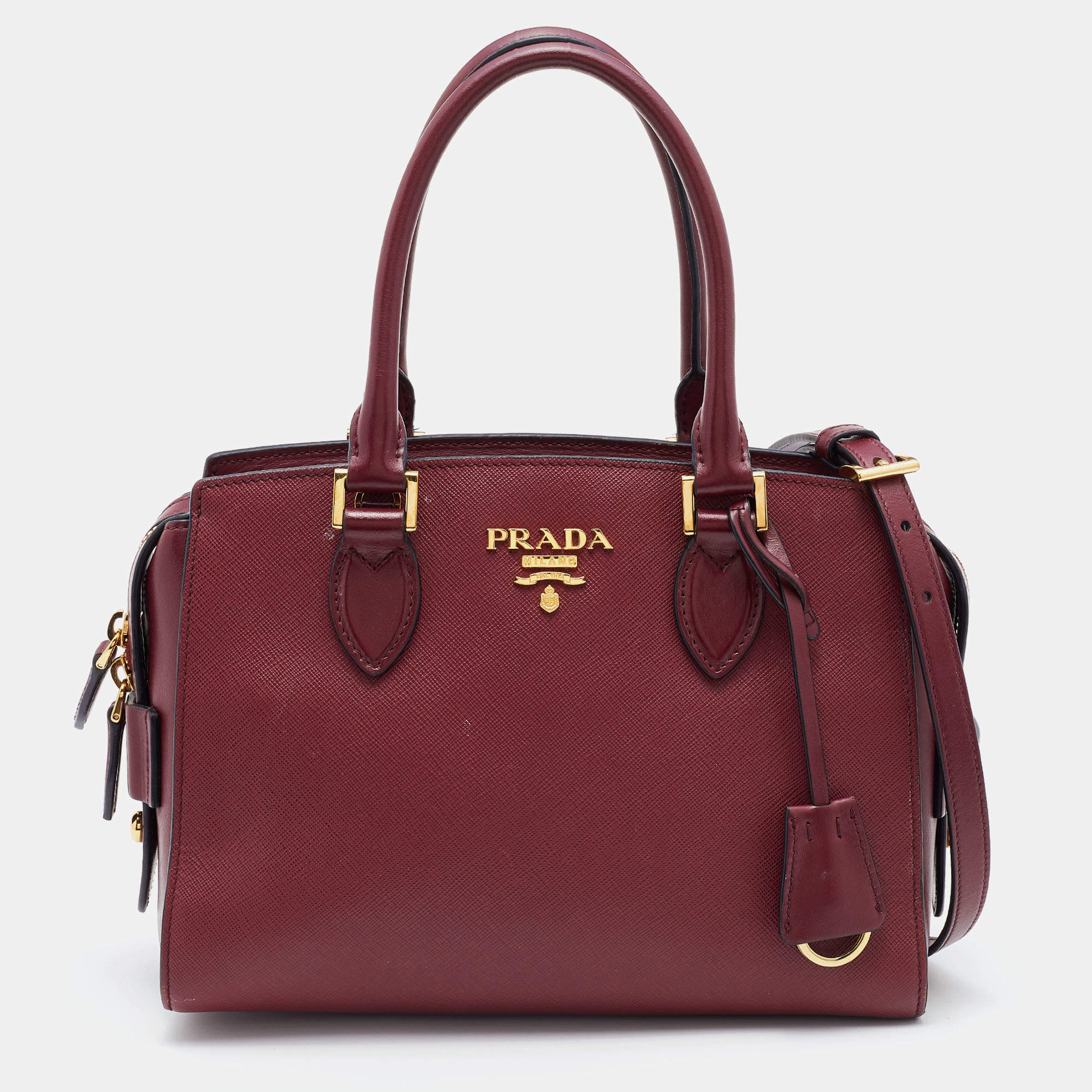 Pre Owned Prada Red Saffiano Lux/Soft Leather Top Zip Tote