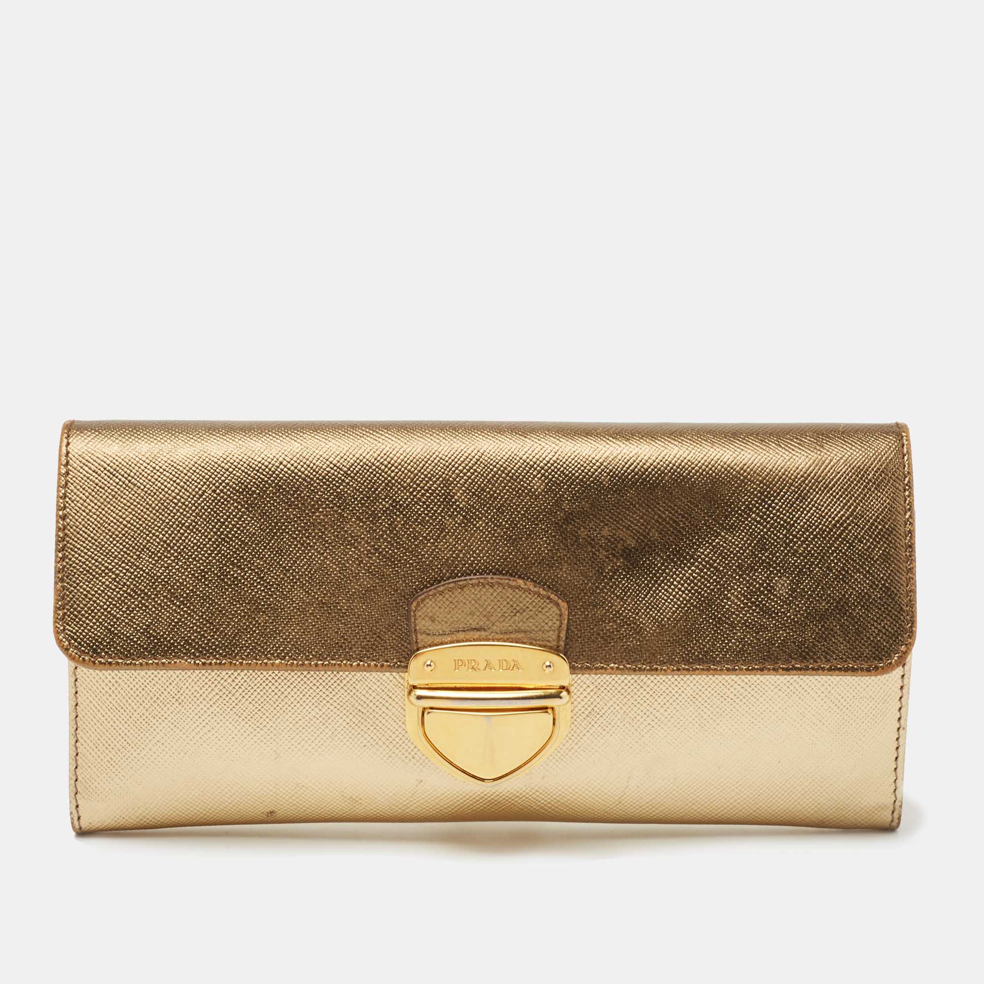 PRADA Clutch bag gold gold leather Intrecciato from japan 
