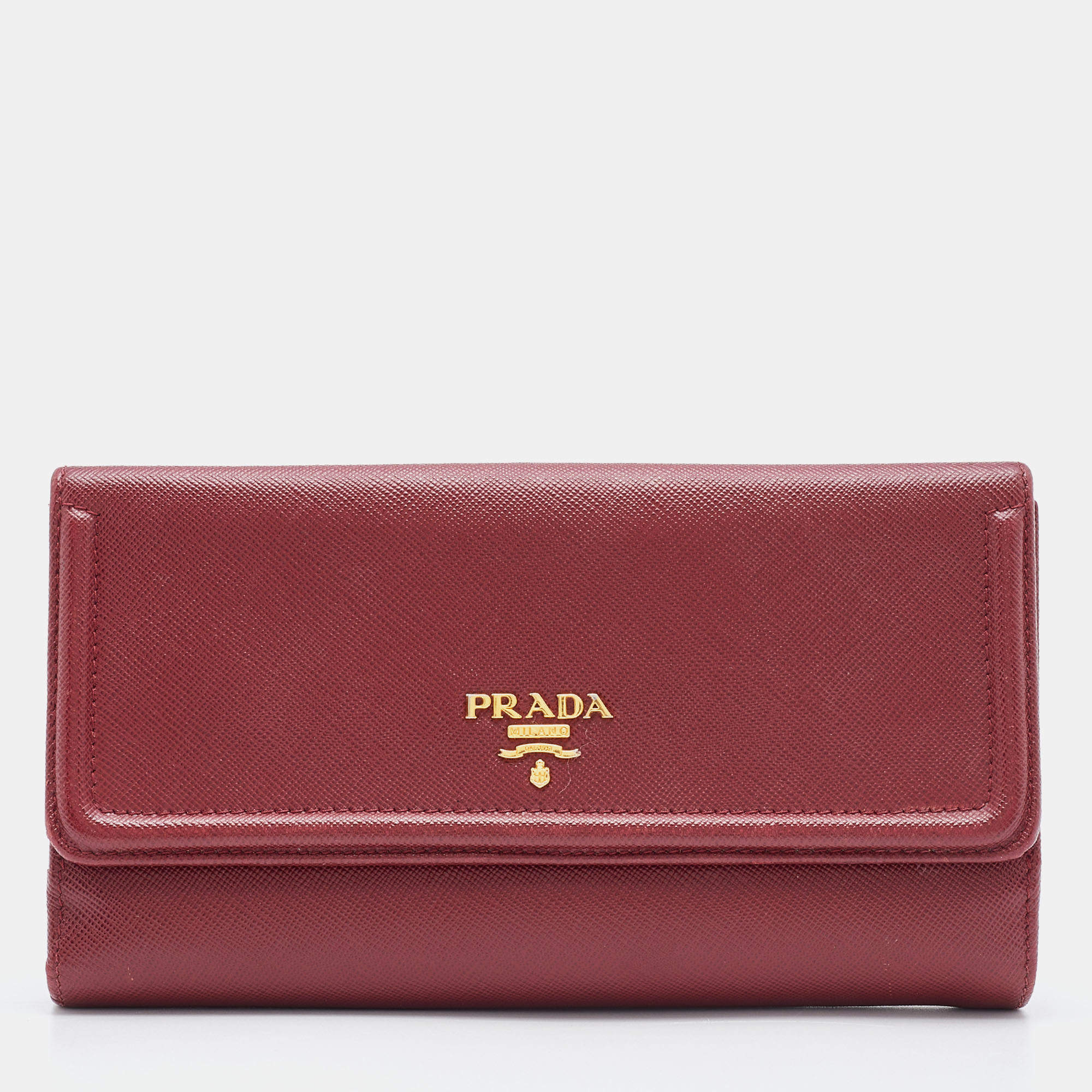 Prada Red Saffiano Lux Leather Flap Continental Wallet
