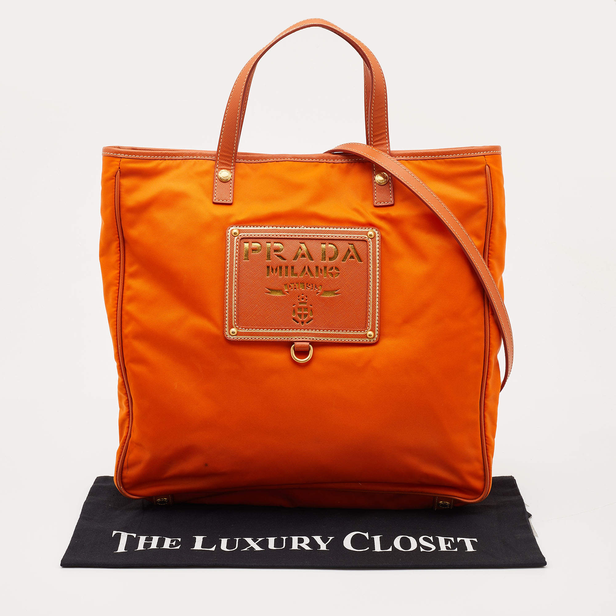 Prada Orange Tessuto Nylon and Saffiano Lux Leather Oro Tote