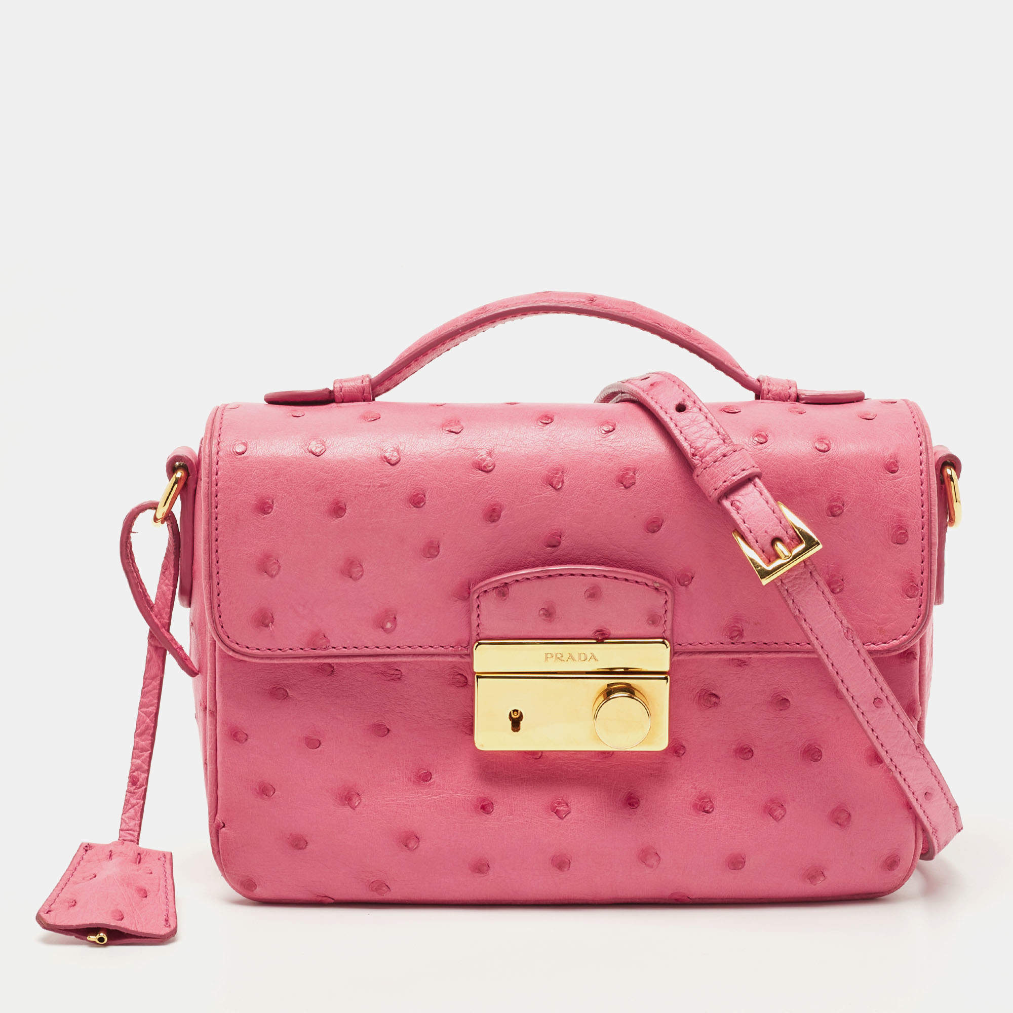 Prada Pink Ostrich Leather Mini Sound Top Handle Bag