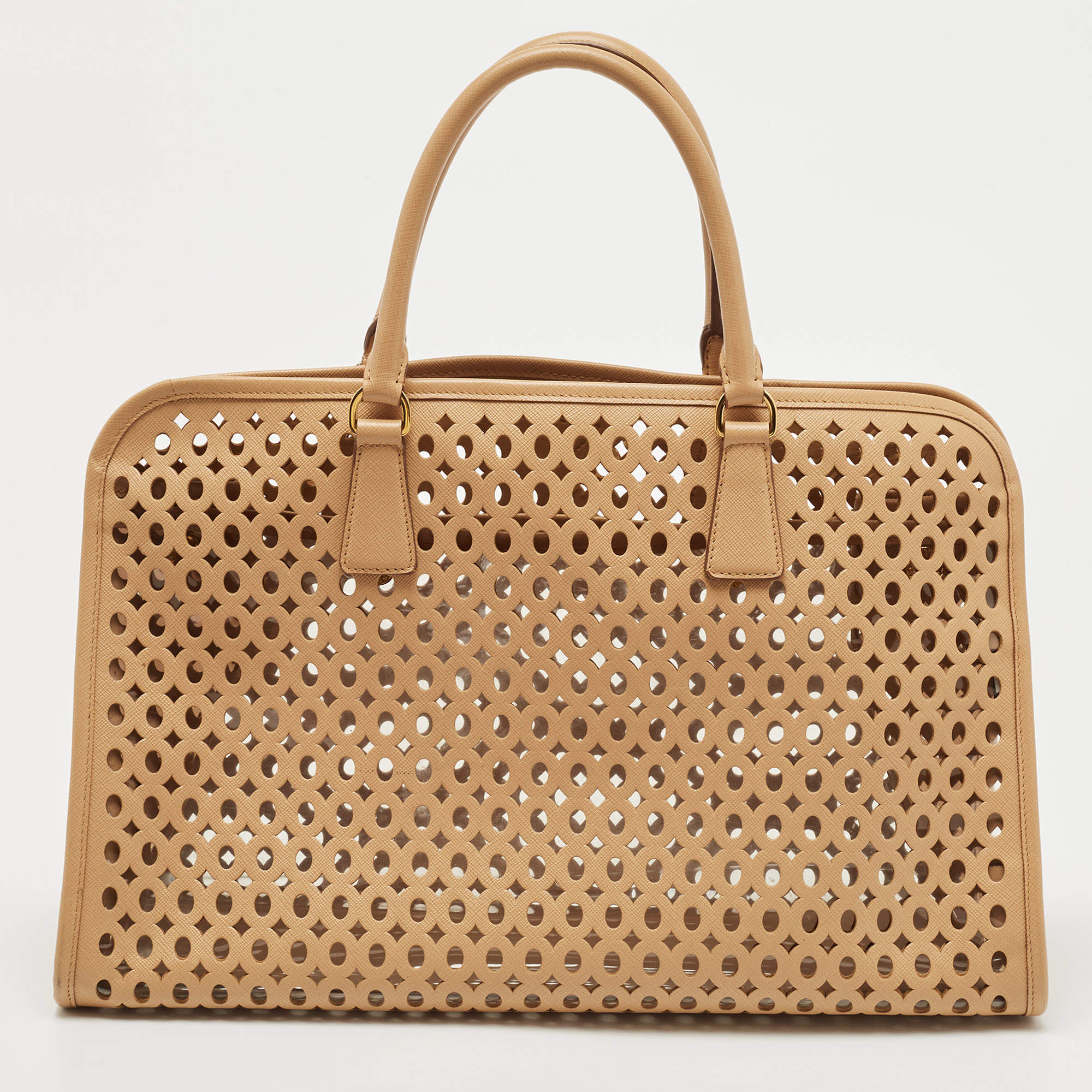 PRADA Vintage perforated saffiano lux patent leather boston bag