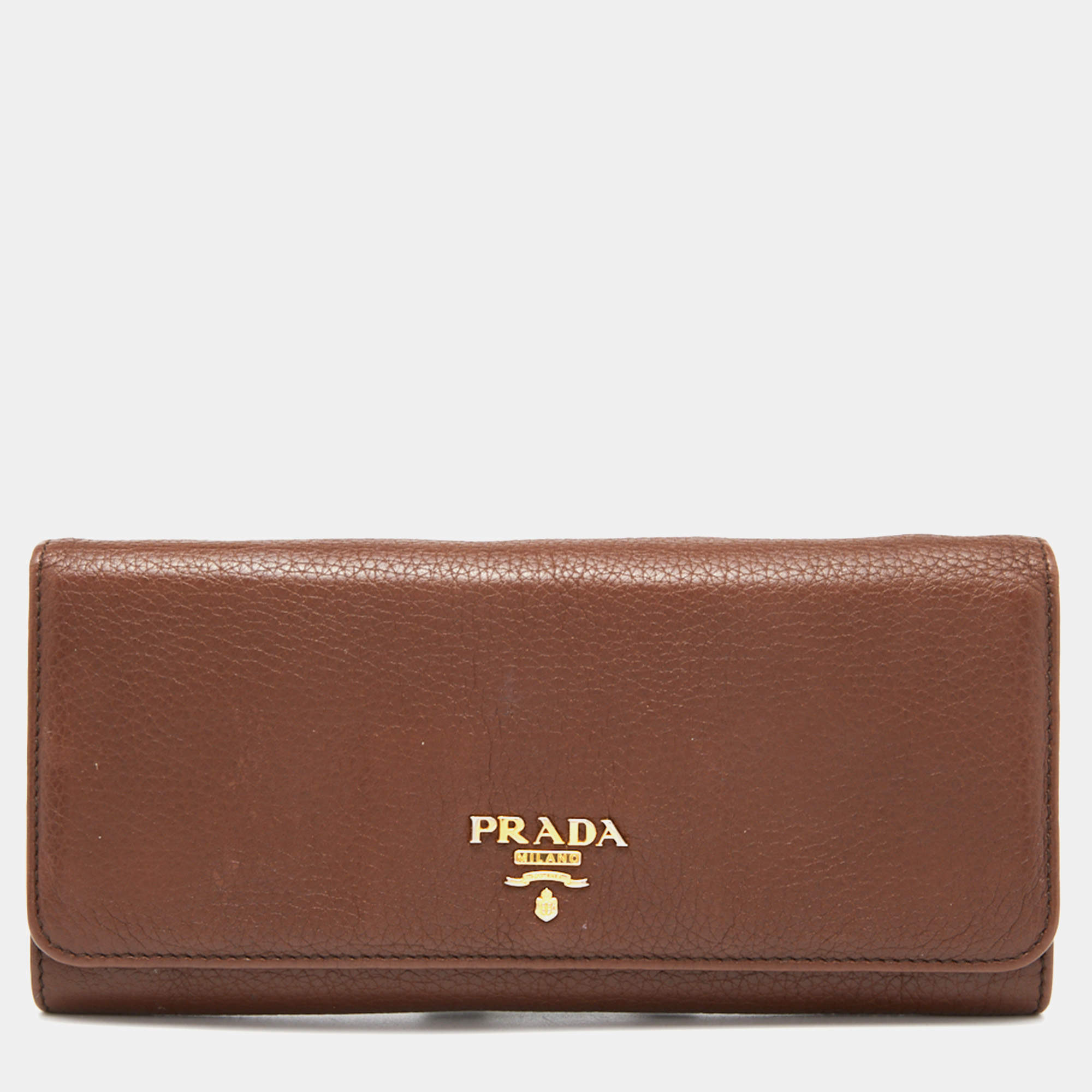 Pre Owned Prada Brown Leather Flap Continental Wallet