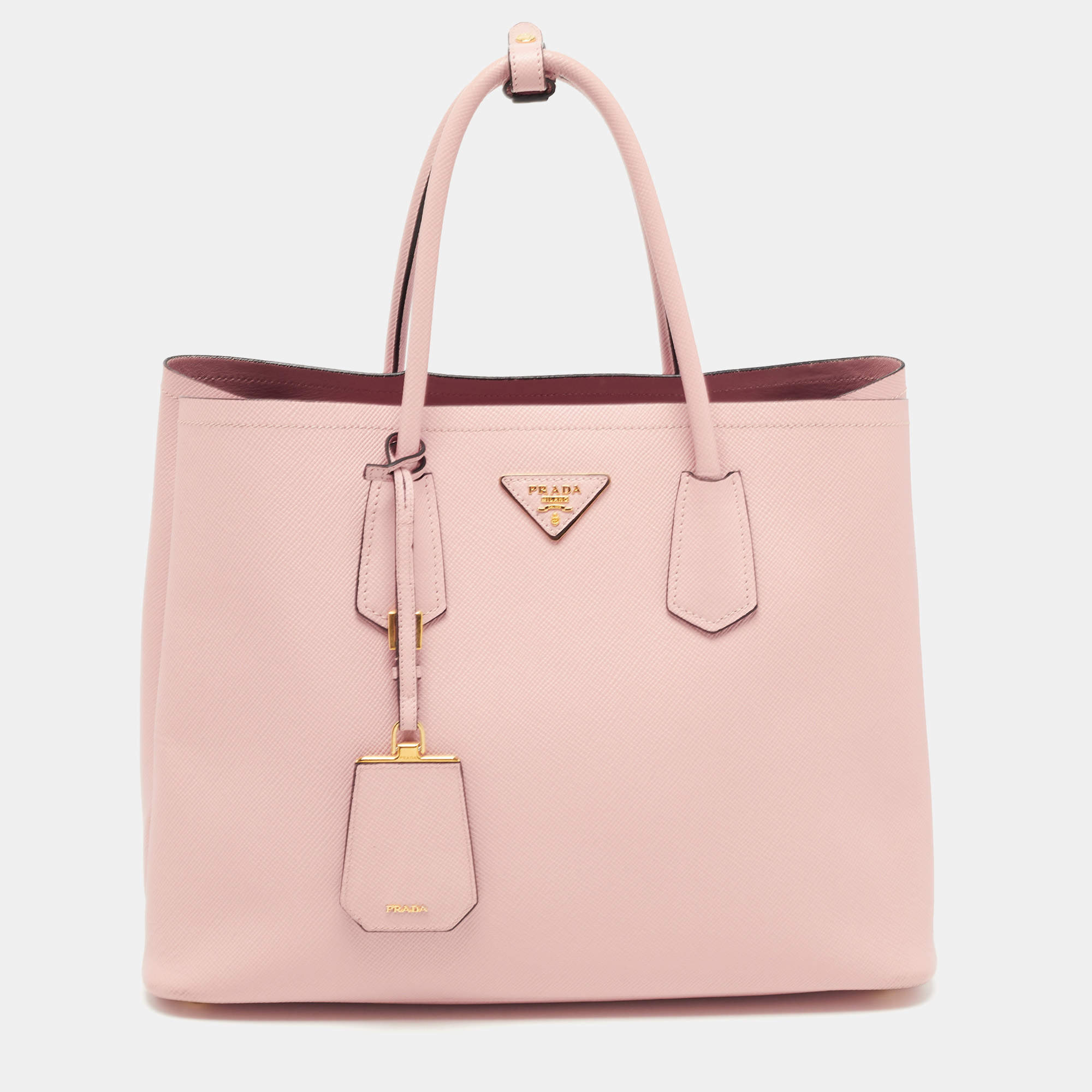 Prada Pink Saffiano Cuir Leather Medium Double Handle Tote