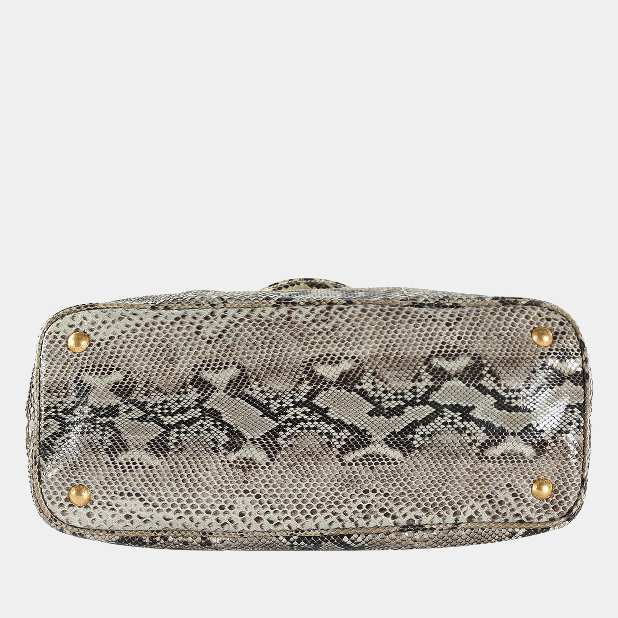 Prada Beige/Brown Python Leather Frame Handle Bag Prada