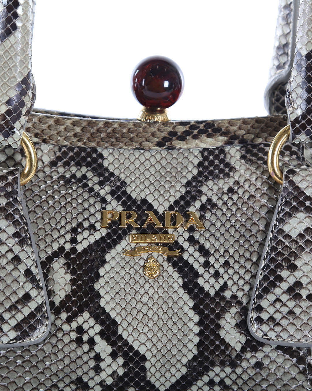 Prada Beige/Brown Python Leather Frame Handle Bag Prada