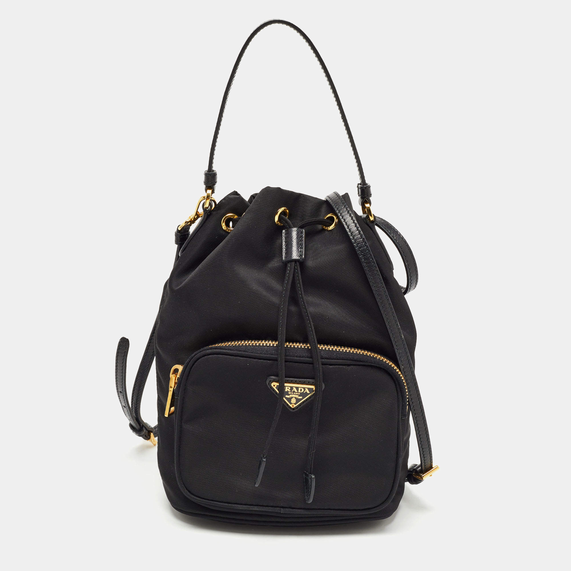 Prada Black Nylon Duet Bucket Shoulder Bag 