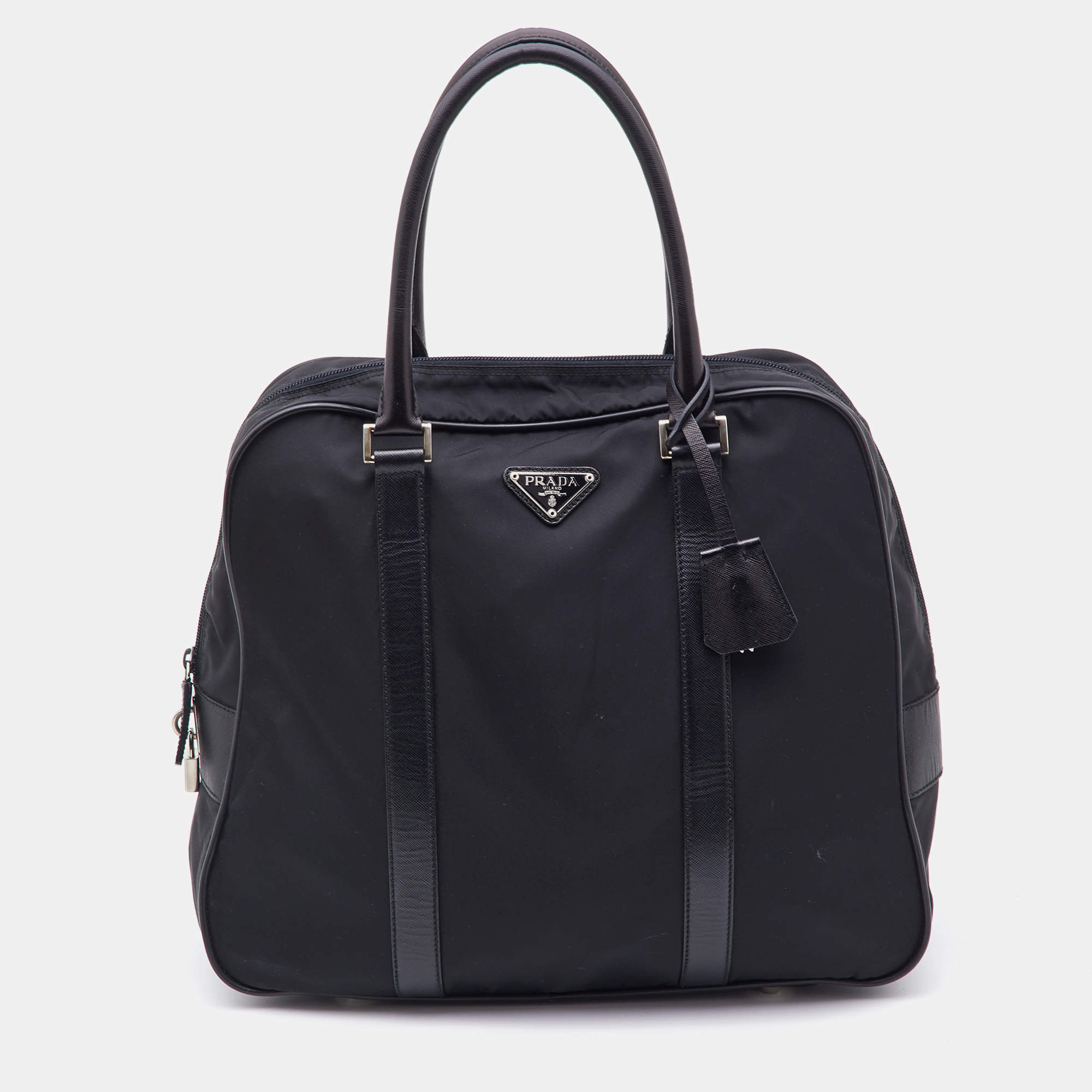 Pre Owned Prada Black Nylon and Leather Zip Satchel