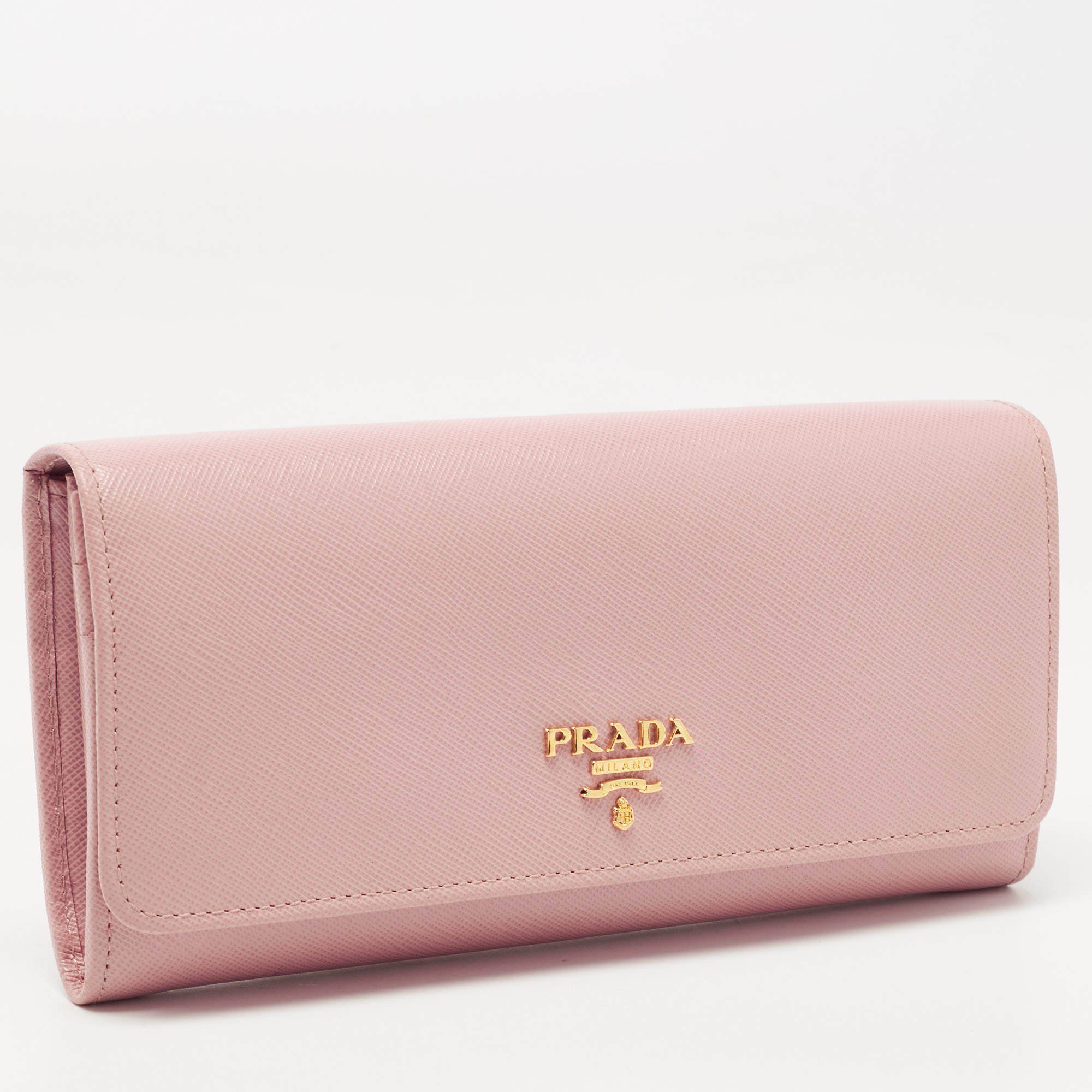 Prada, Bags, Authentic Prada Bright Pink Bow Saffiano Leather Gold Zip  Around Carryall Wallet