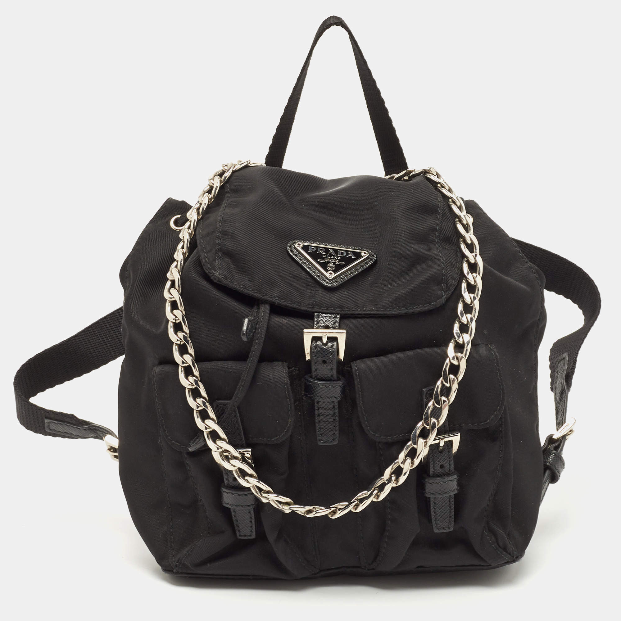 Prada Black Nylon Logo Mini Drawstring Backpack