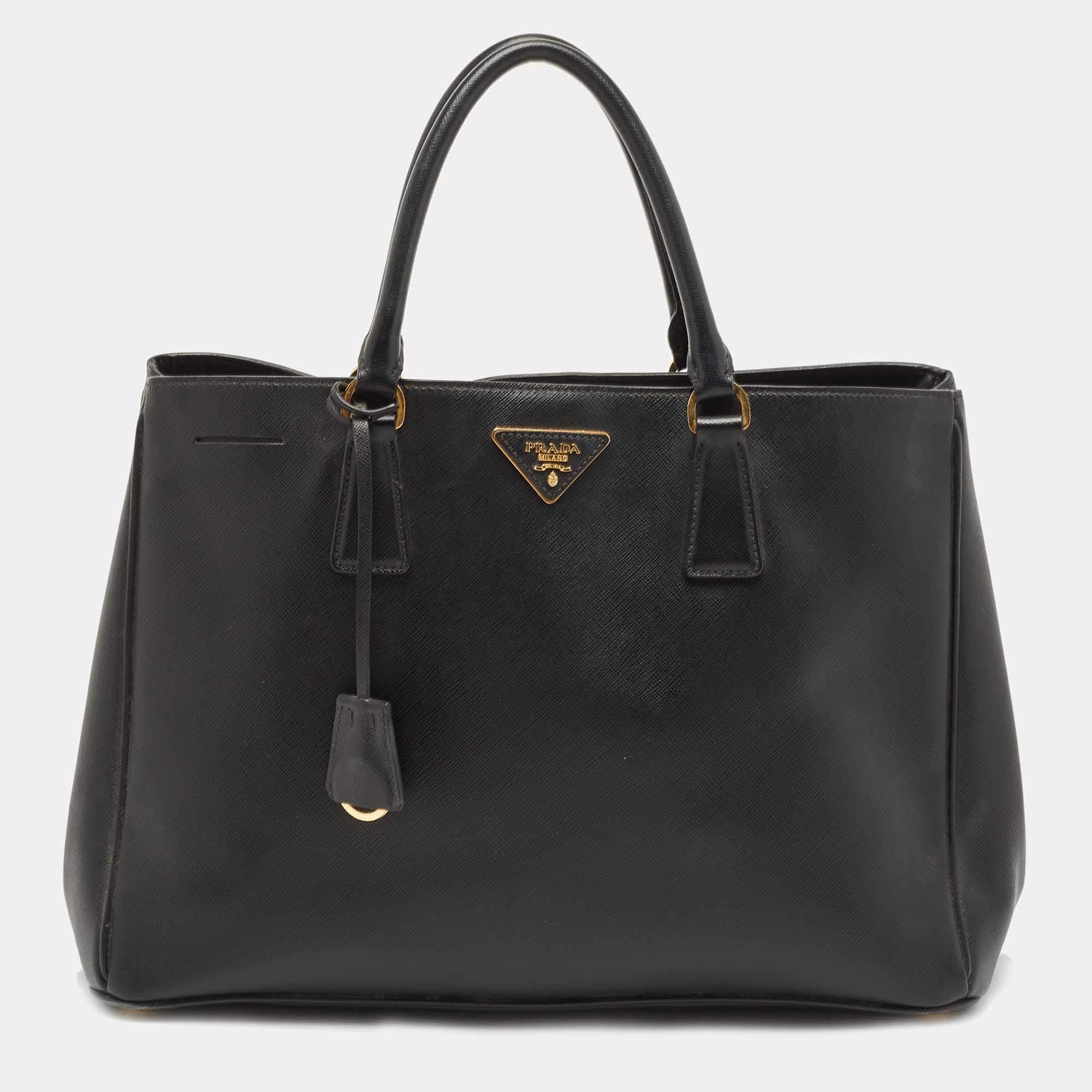 Pre Owned Prada Black Saffiano Leather Large Gardener's Tote