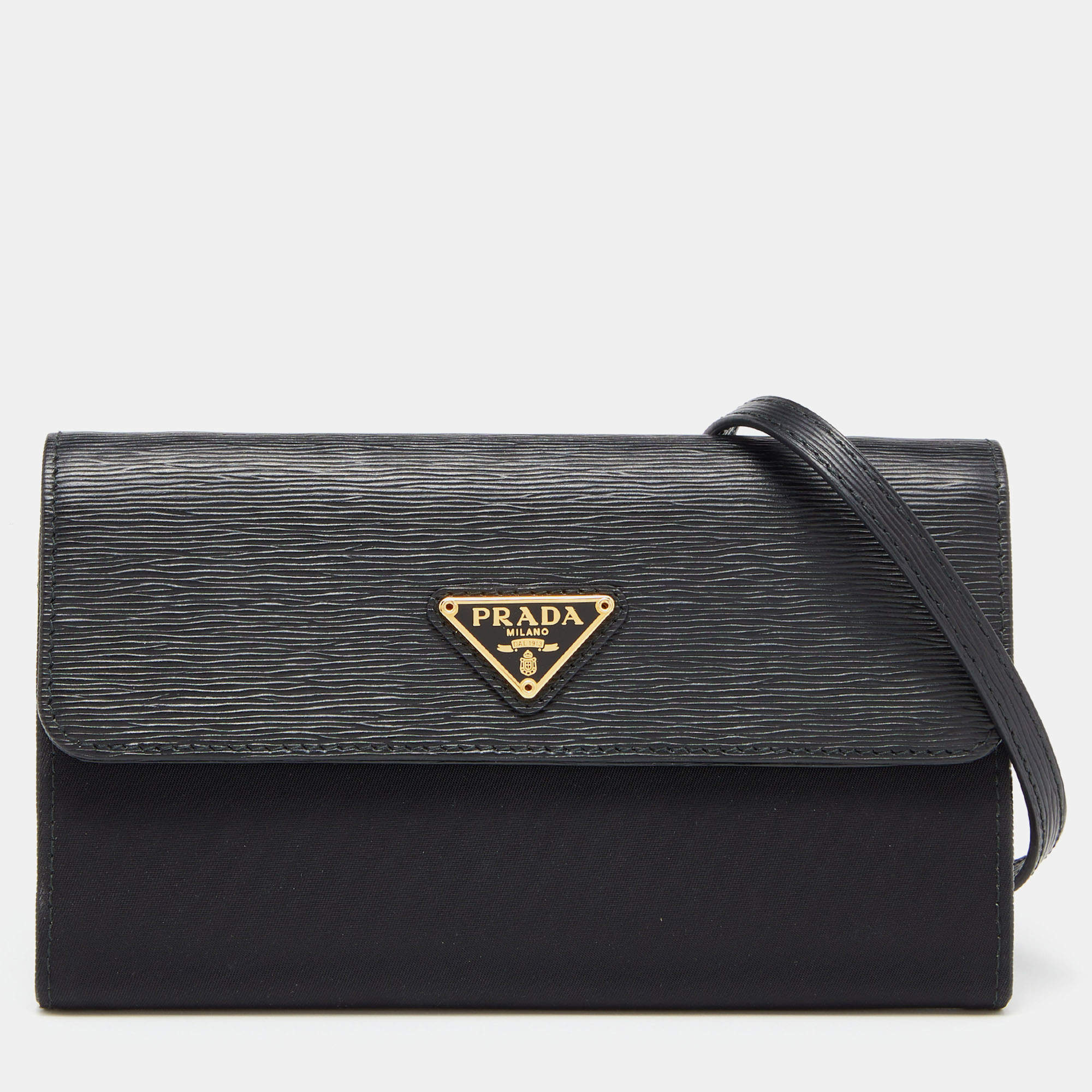 Prada Black Nylon and Leather Flap Crossbody Bag 