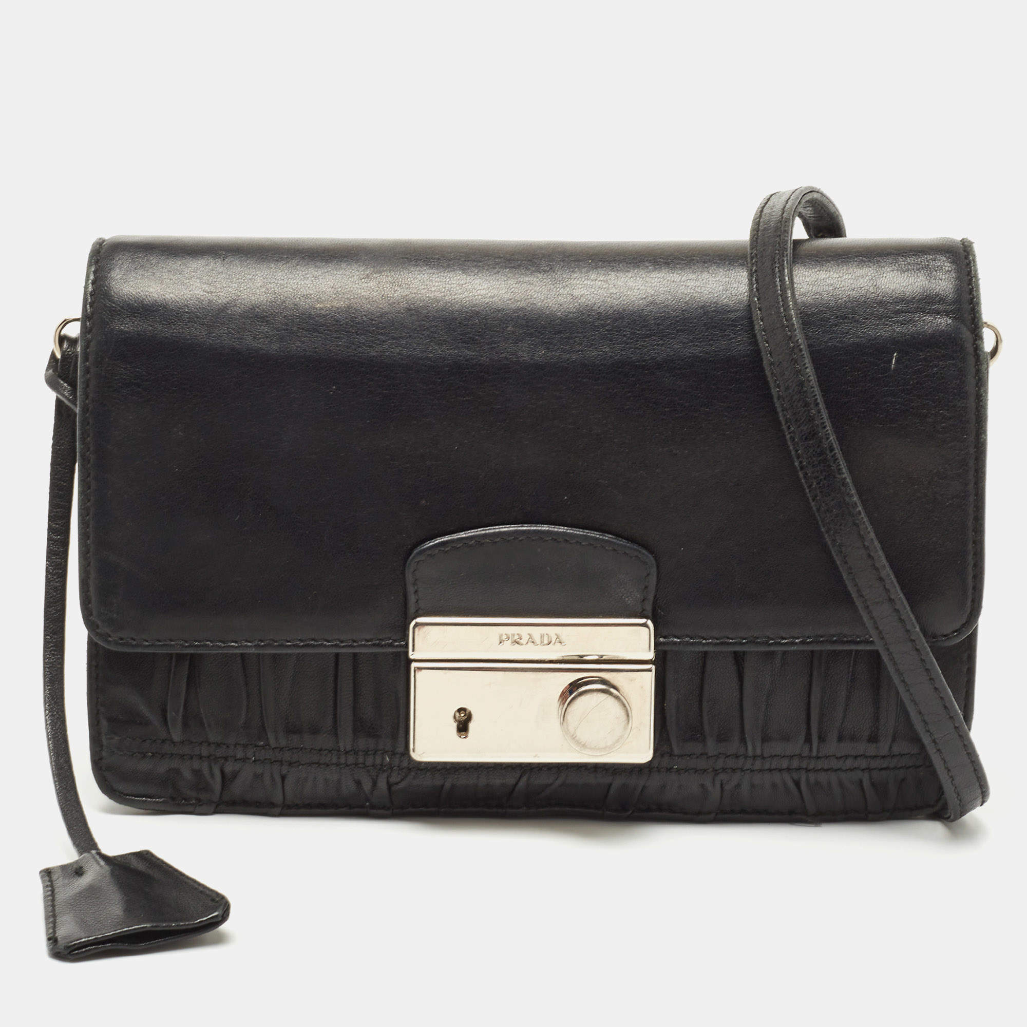 Prada Black Gaufre Leather Lock Crossbody Bag Prada TLC