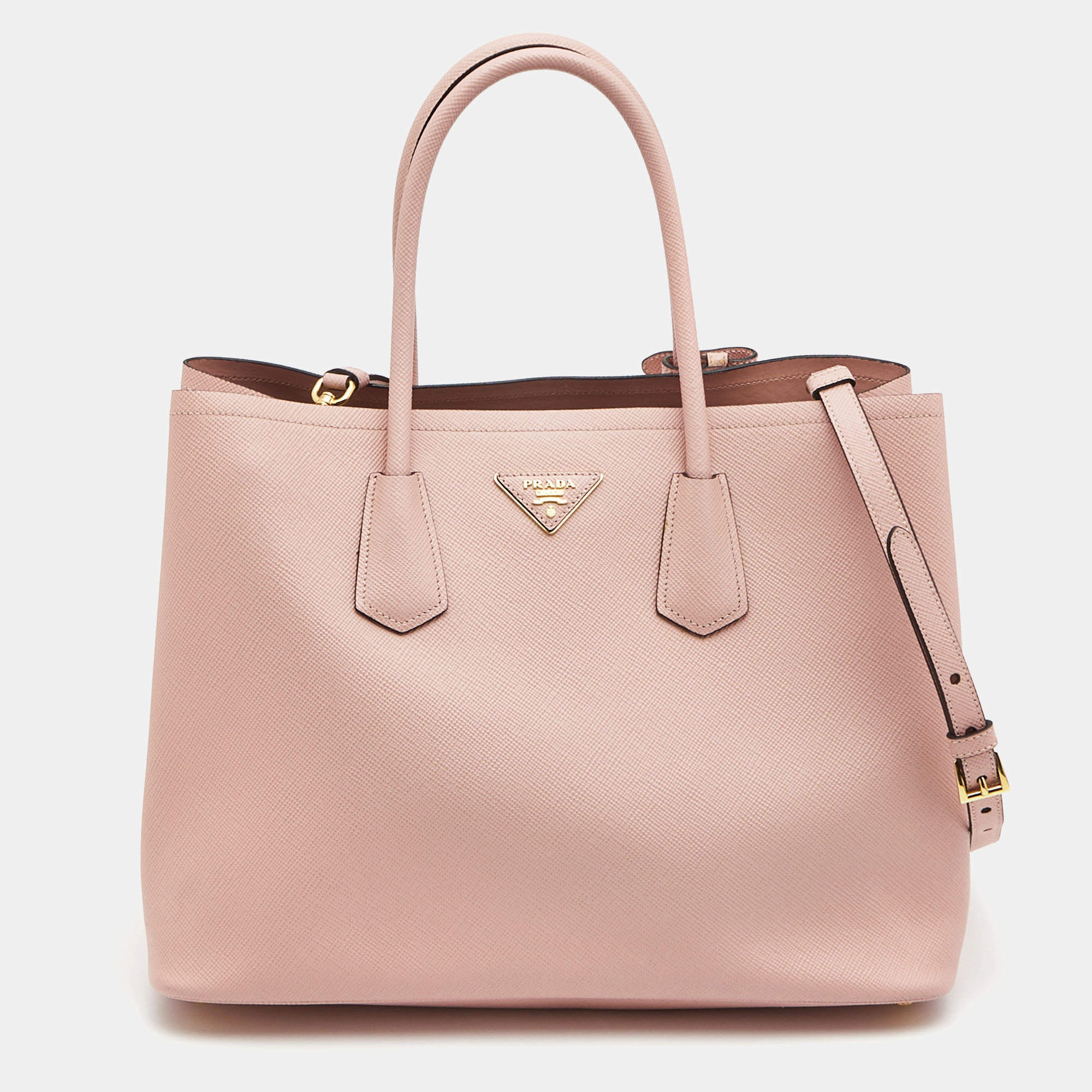 Prada Pink Saffiano Cuir Leather Medium Double Handle Tote For