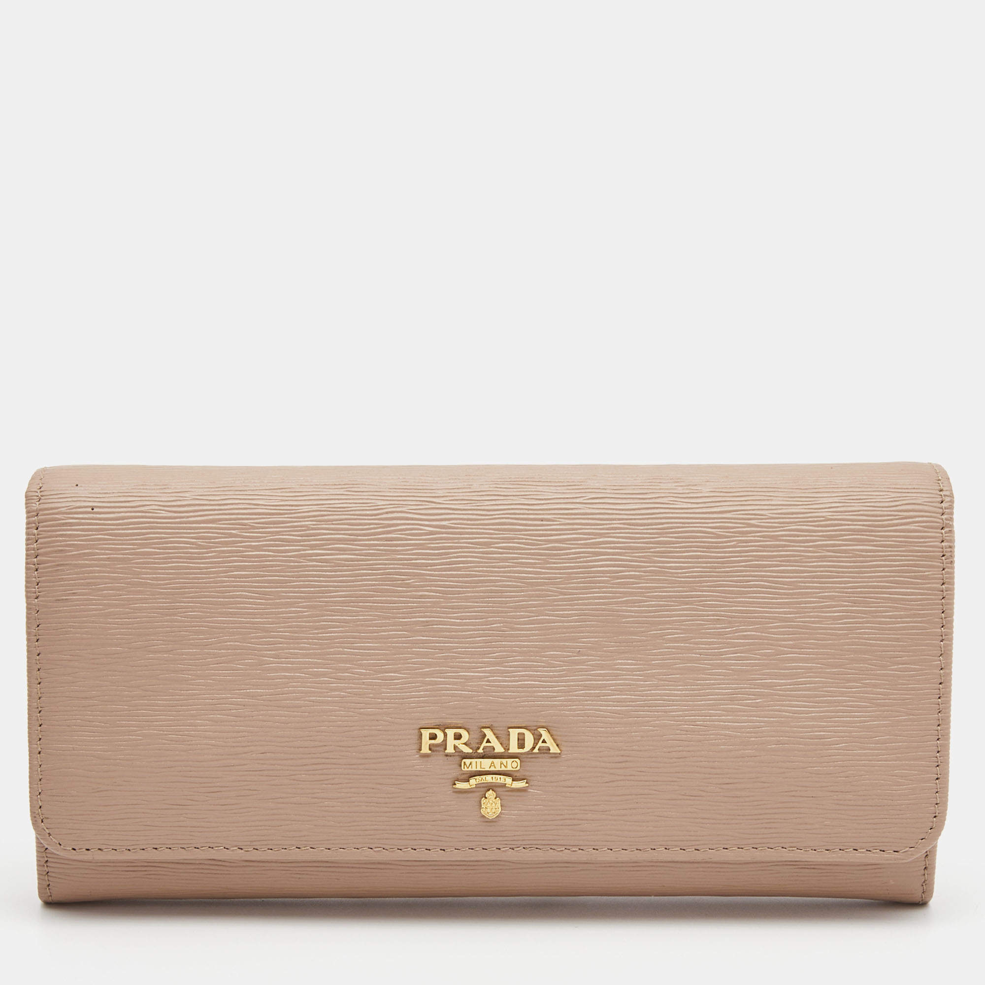 Pre Owned Prada Light Pink Move Leather Logo Flap Continental Wallet