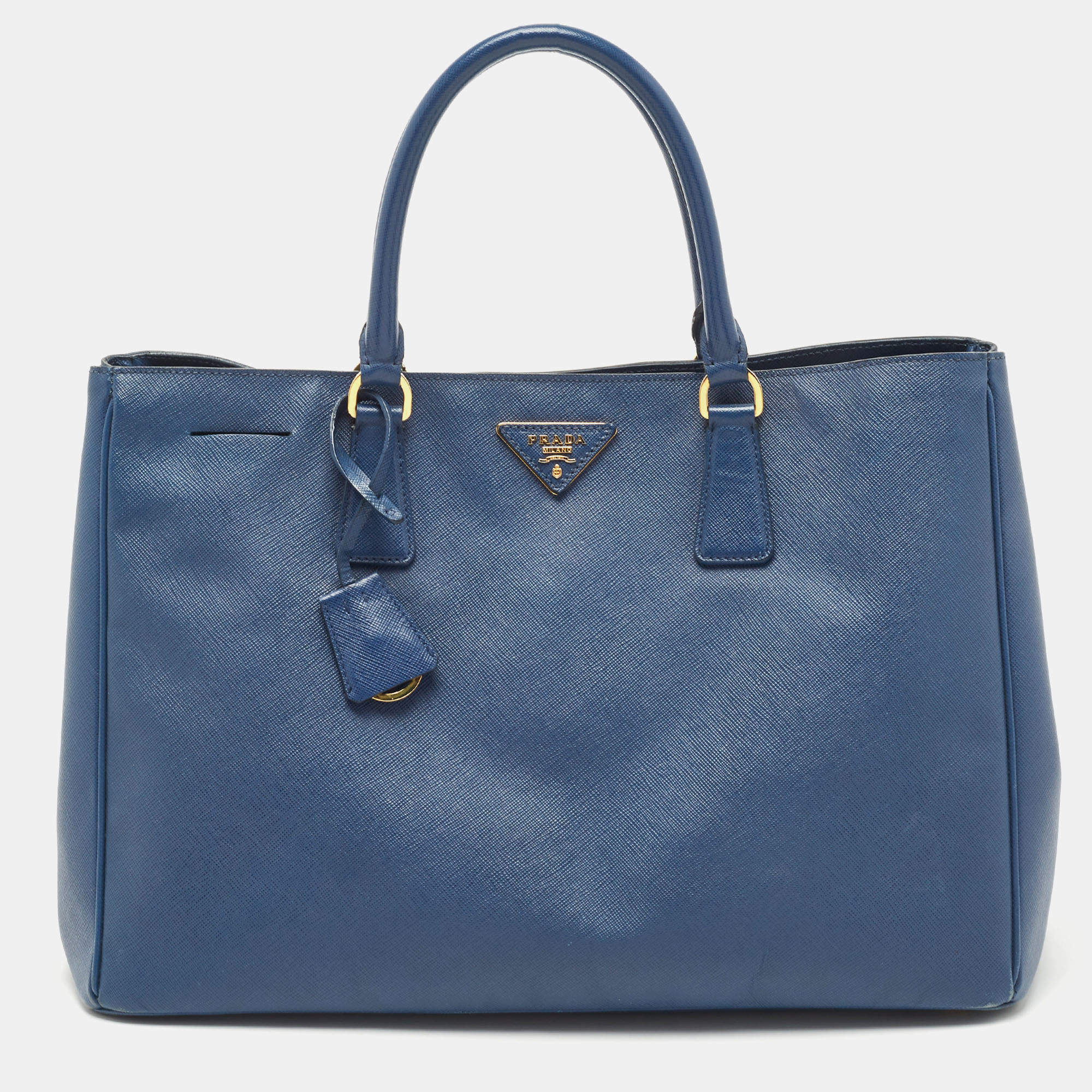 Pre Owned Prada Navy Blue Saffiano Lux Leather Large Gardener's Tote