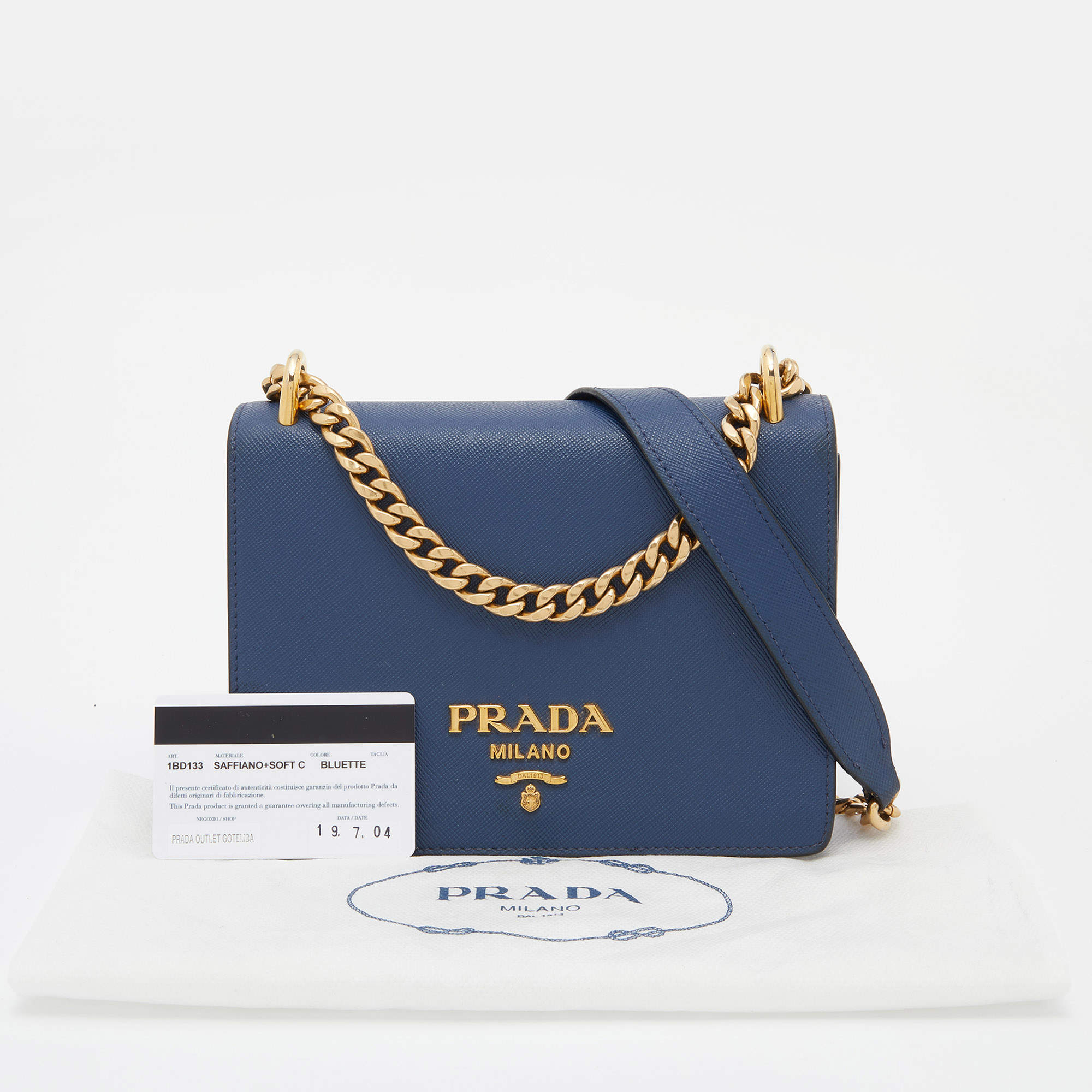 Prada Navy Blue Saffiano Lux Leather Pattina Shoulder Bag Prada