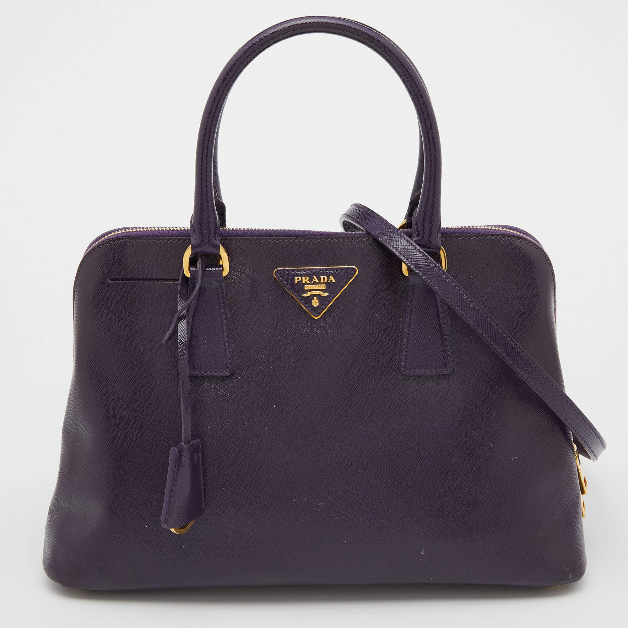 Pre Owned Prada Purple Saffiano Lux Patent Leather Promenade Satchel