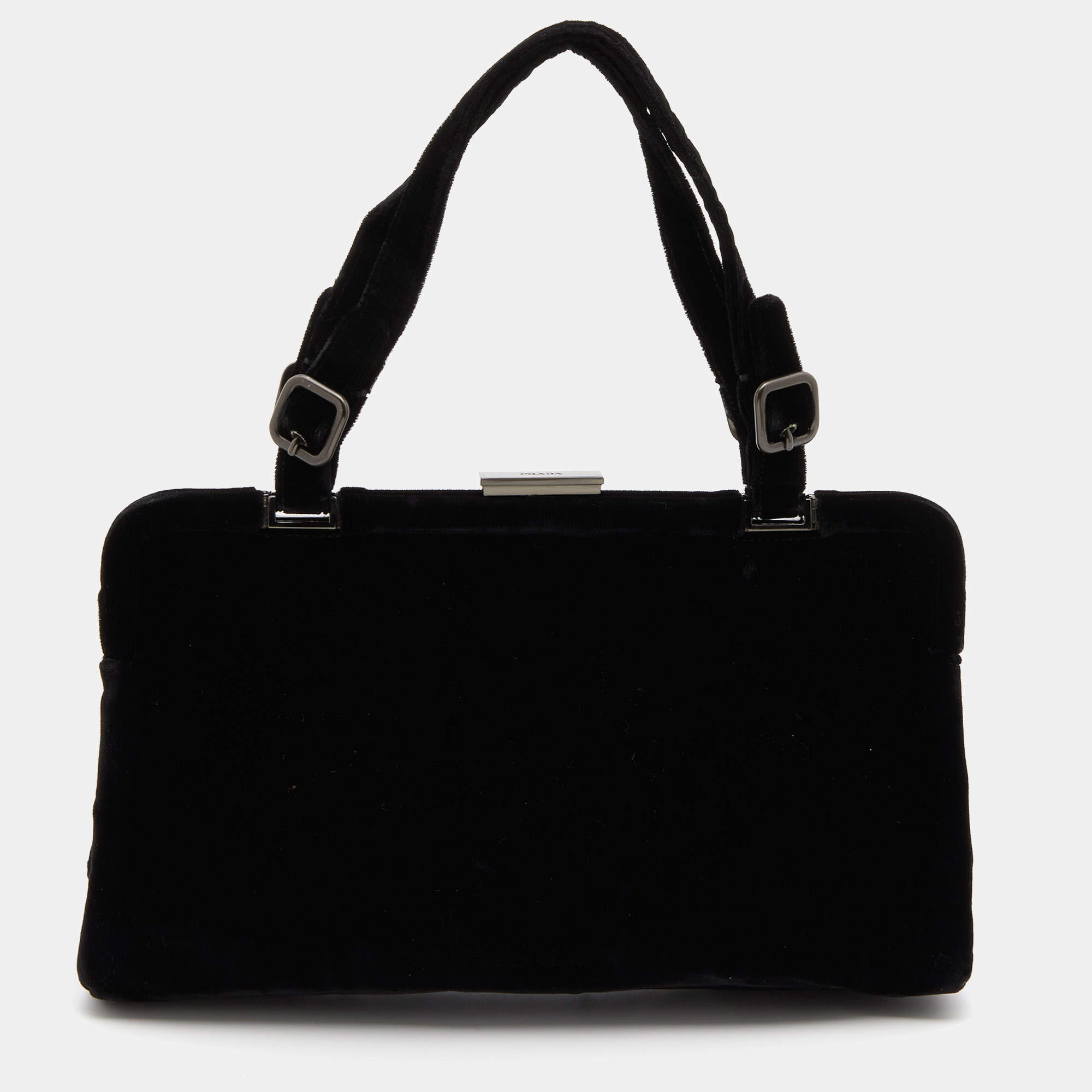 Pre Owned Prada Black Velvet Frame Satchel