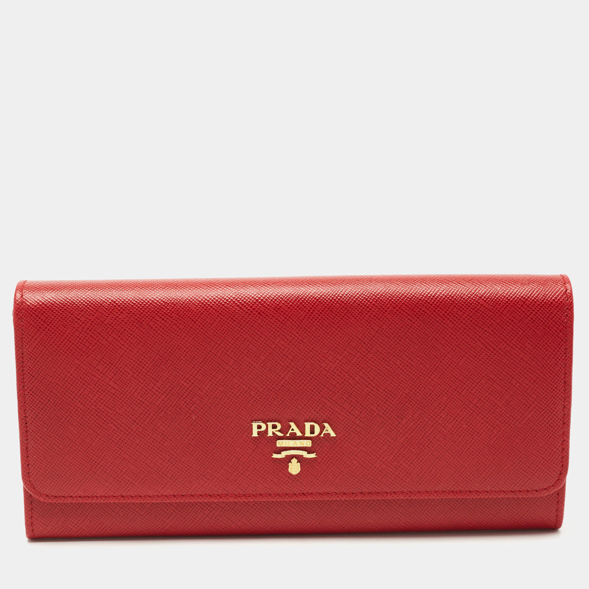 Prada Red Saffiano Metal Leather Logo Flap Continental Wallet Prada | TLC