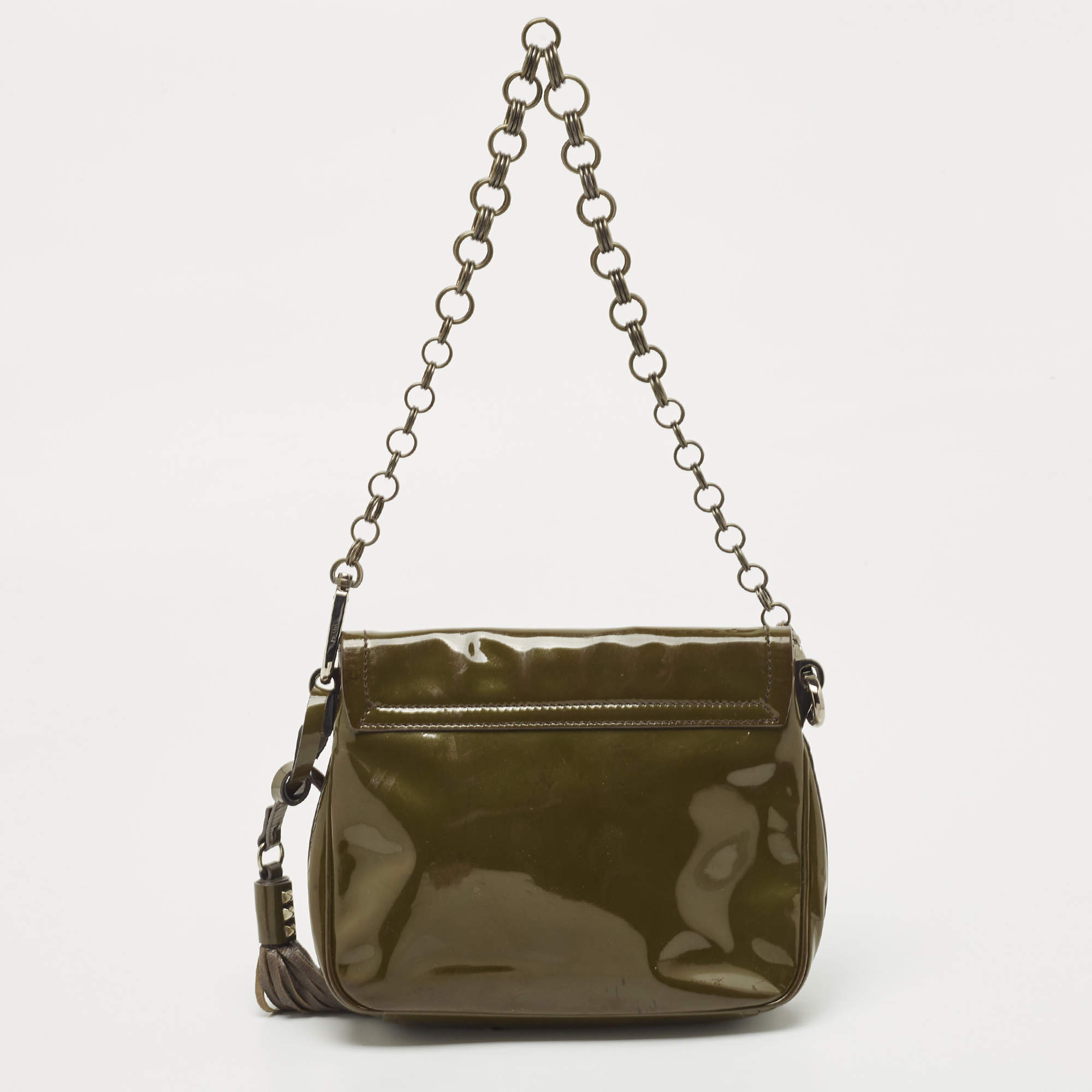 Prada Olive Green Patent Leather Flap Chain Shoulder Bag Prada