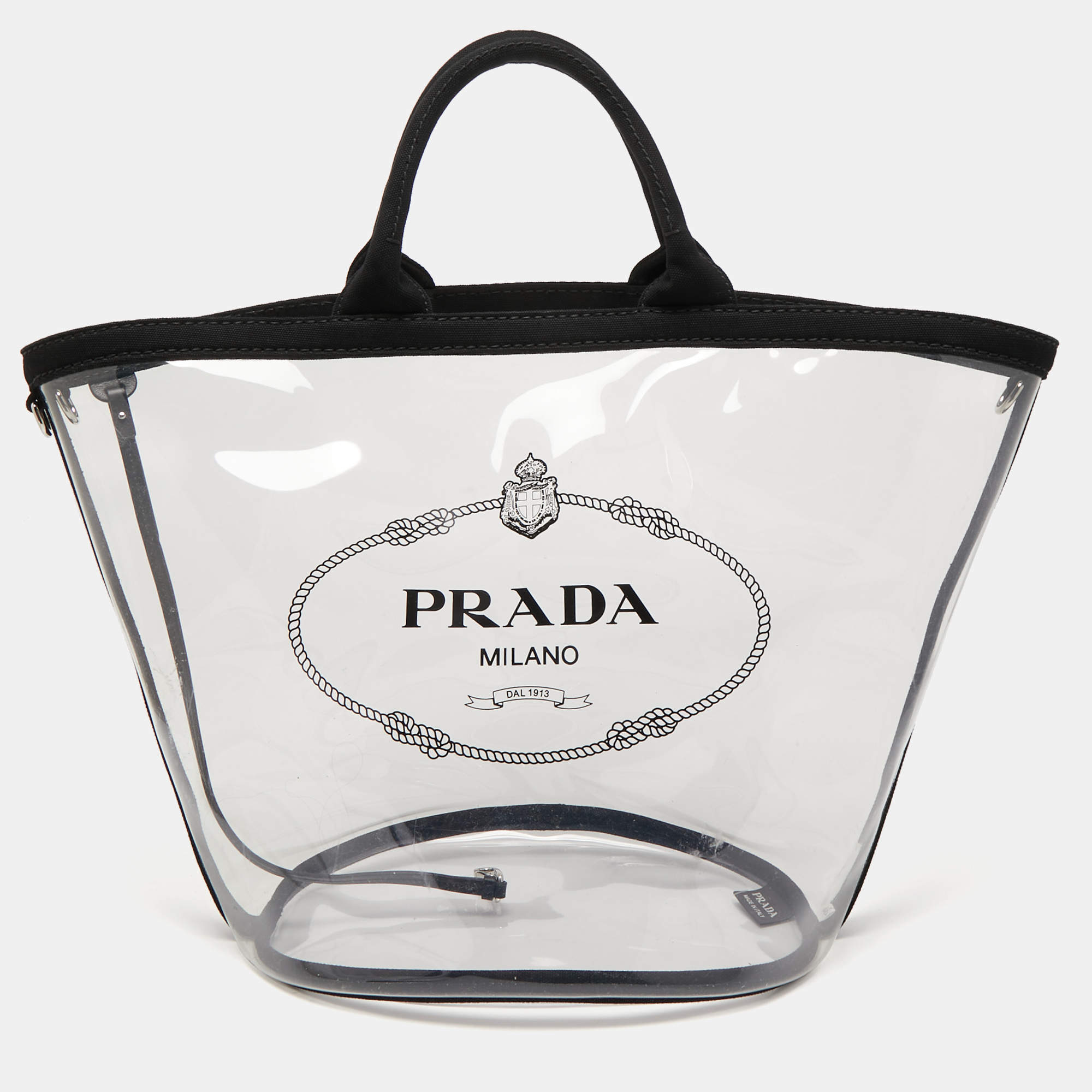 Prada Black/Clear PVC and Canvas Logo Beach Tote