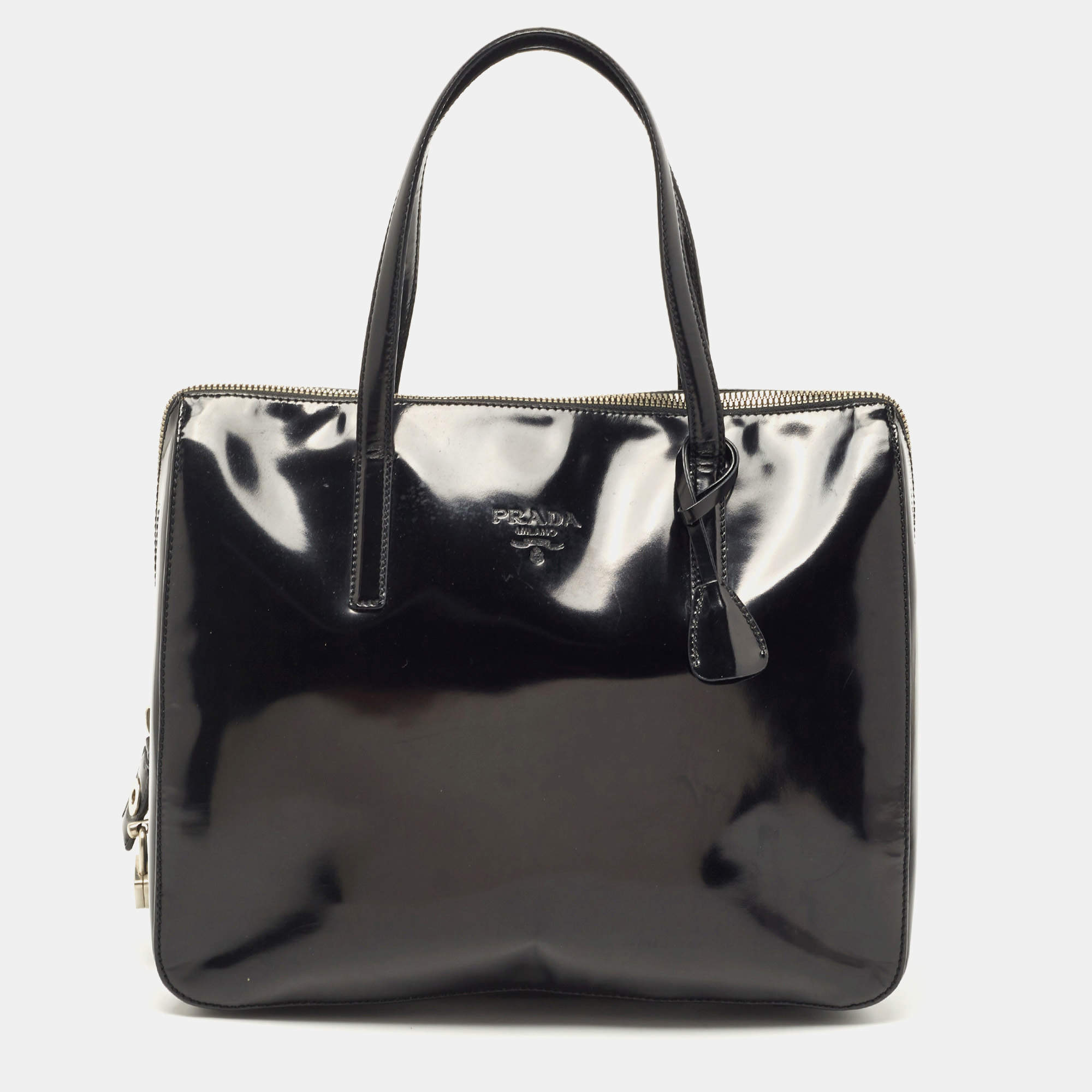 Pre Owned Prada Black Spazzolato Leather Satchel