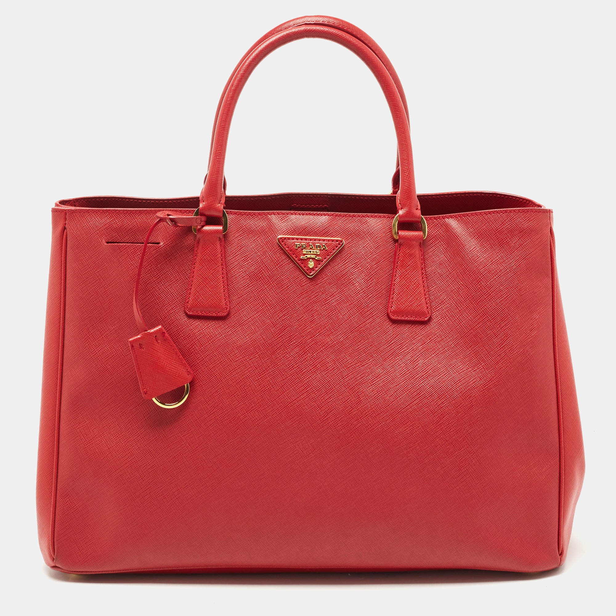 Pre Owned Prada Red Saffiano Lux Leather Large Gardener's Tote