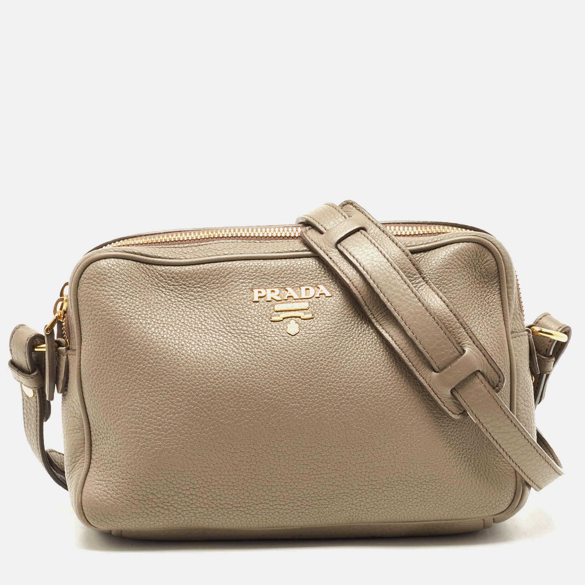 PRADA DOUBLE ZIP LEATHER CROSSBODY SHOULDER BAG WITH DUAL STRAPS