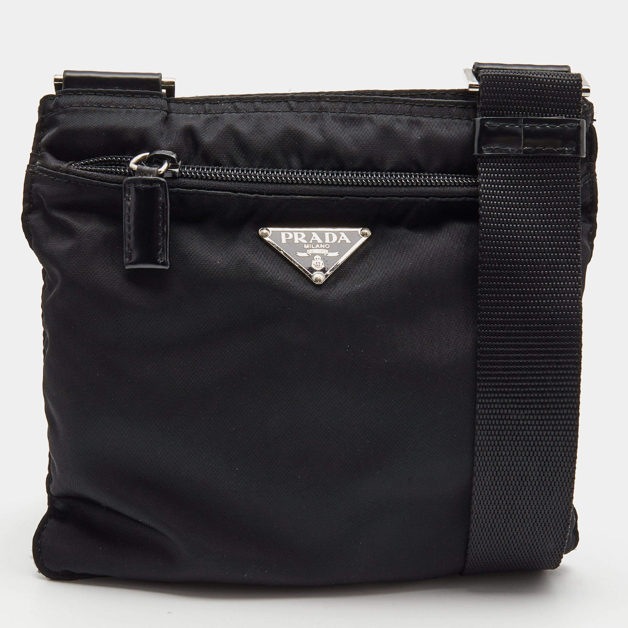 Prada Black Nylon Triangular Logo Messenger Bag