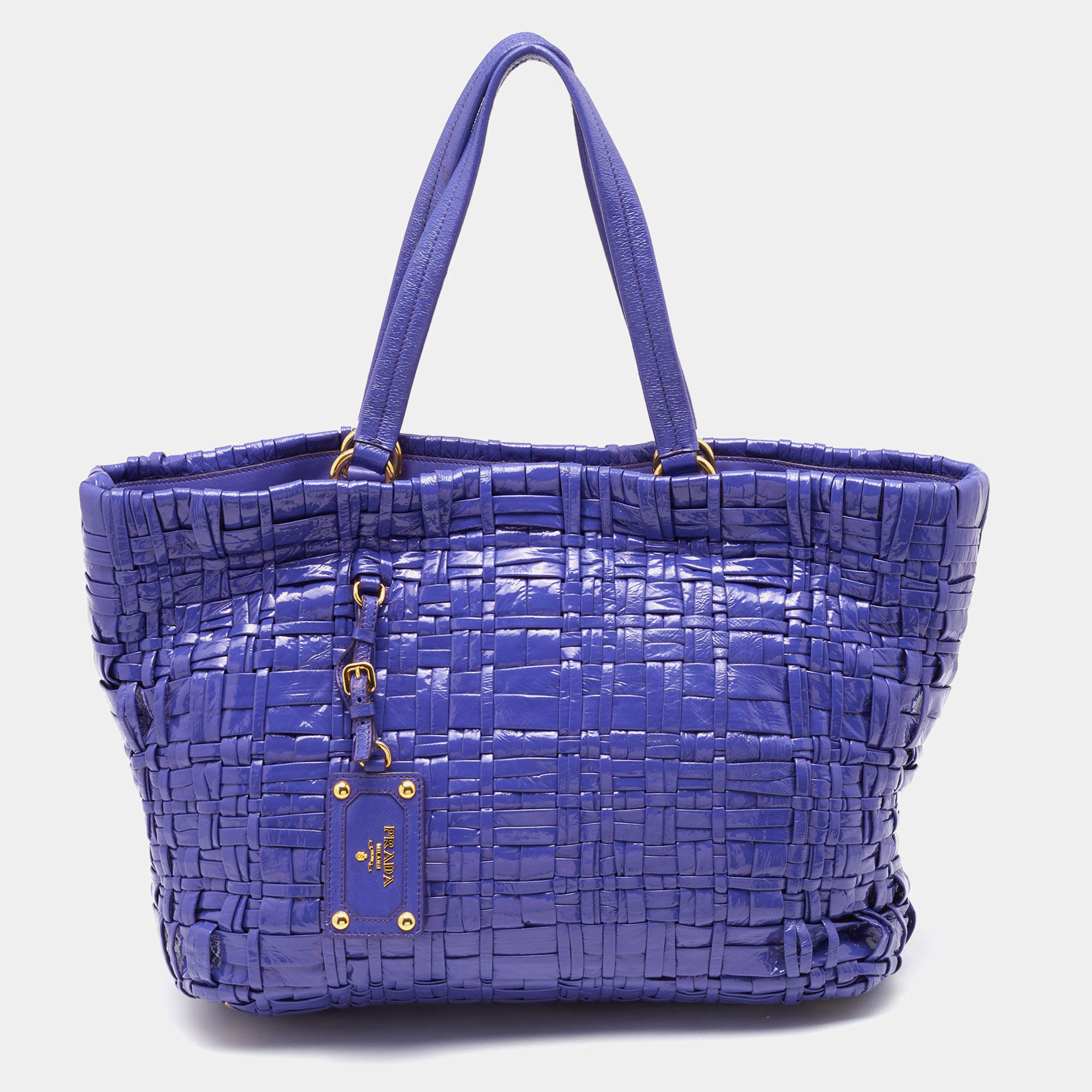 Pre Owned Prada Purple Woven Patent Leather Tote