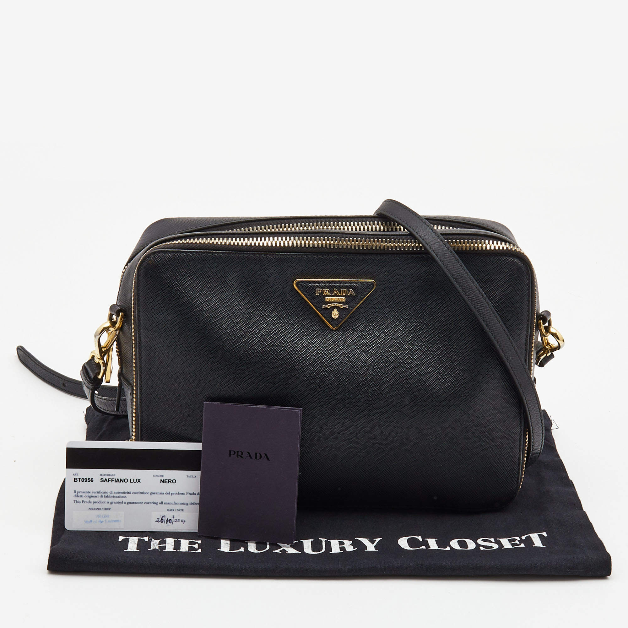 PRADA Saffiano Lux Chain Shoulder Bag Black 538239