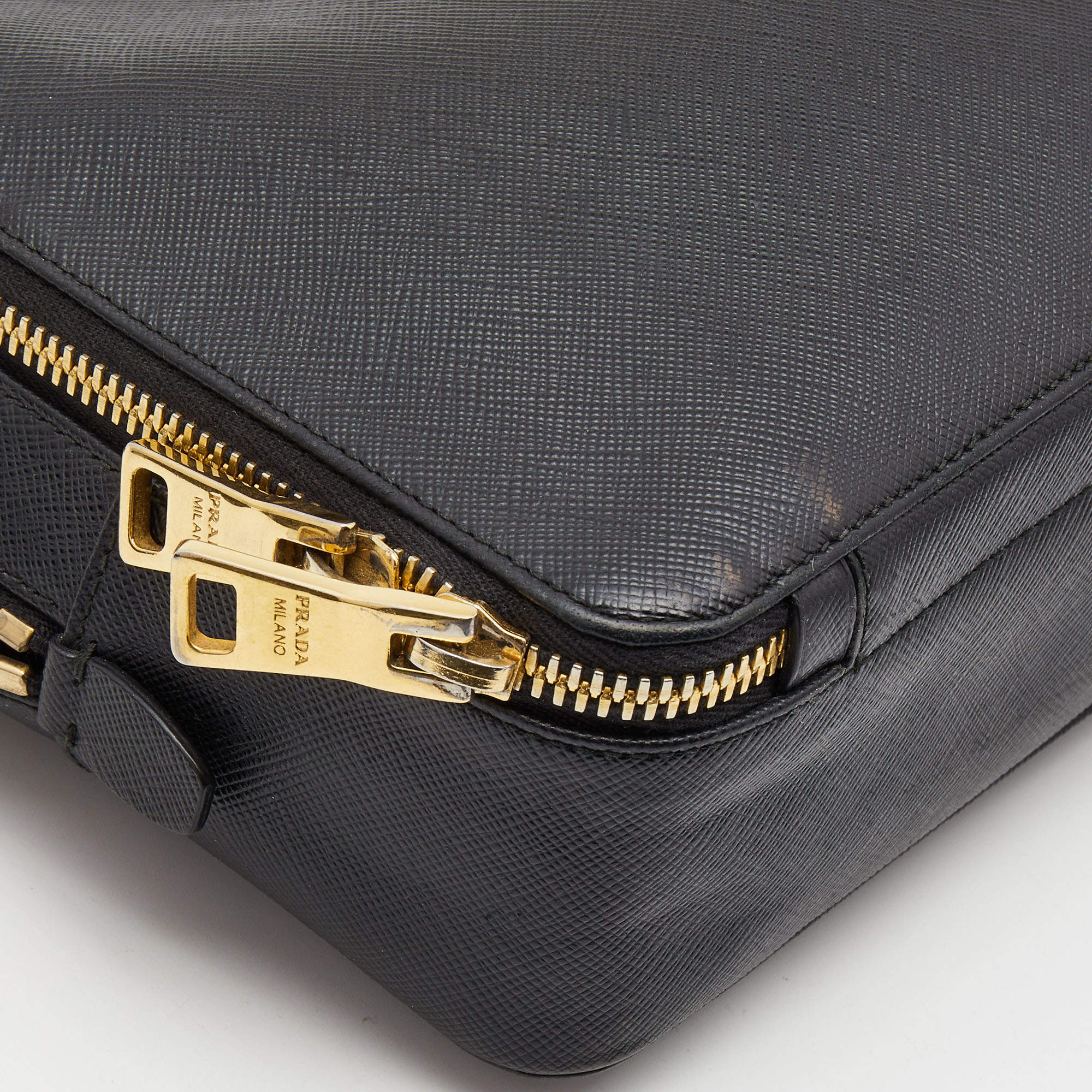 PRADA Saffiano Double Zip Crossbody Bag Black 618296