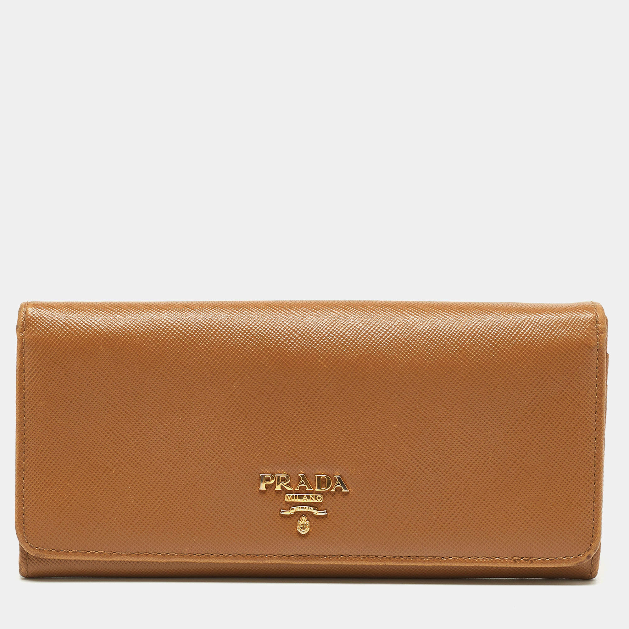 Pre Owned Prada Tan Saffiano Lux Leather Flap Continental Wallet