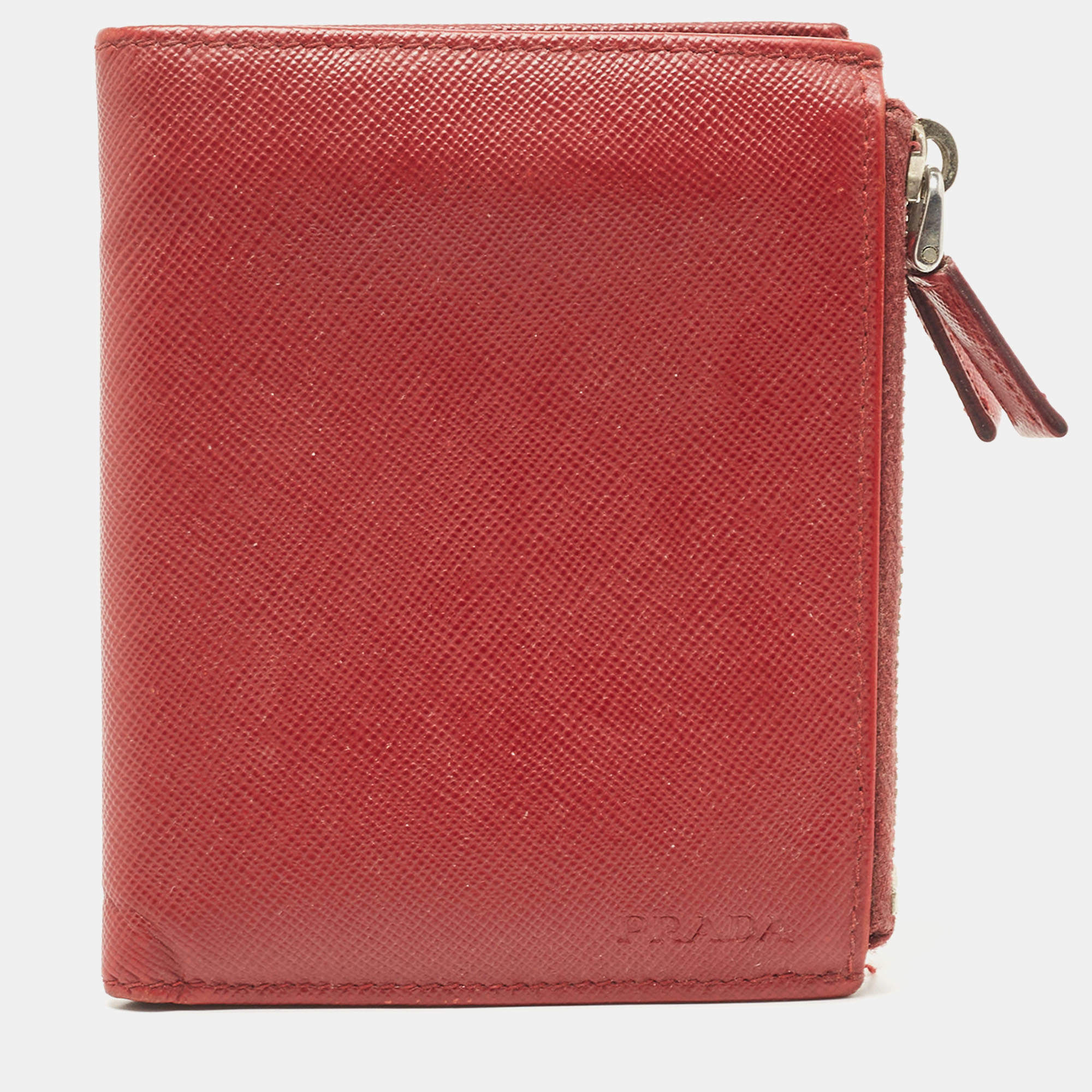 Prada Red Leather Compact Flap Wallet Prada