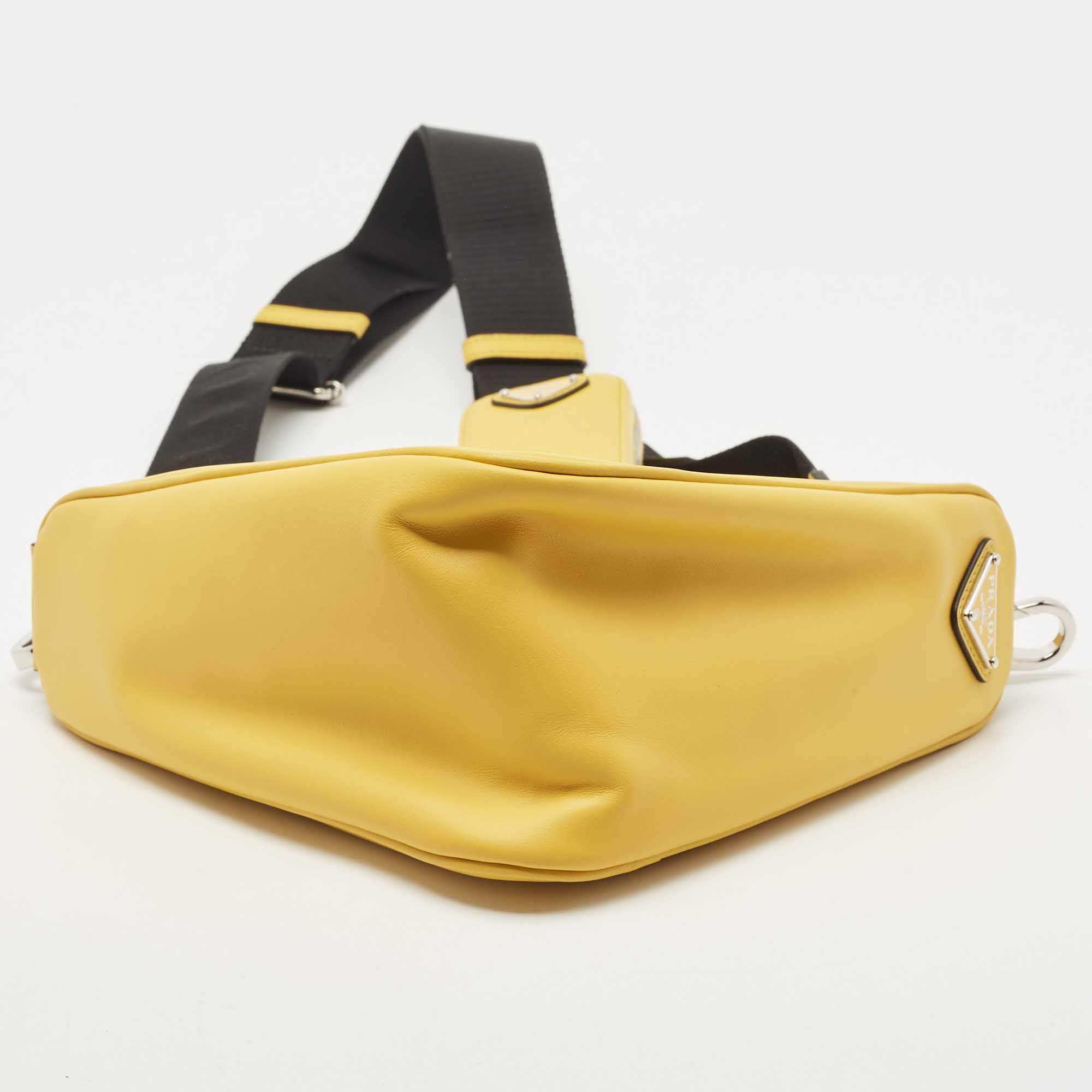 Prada Triangle Double Messenger Bag In Yellow