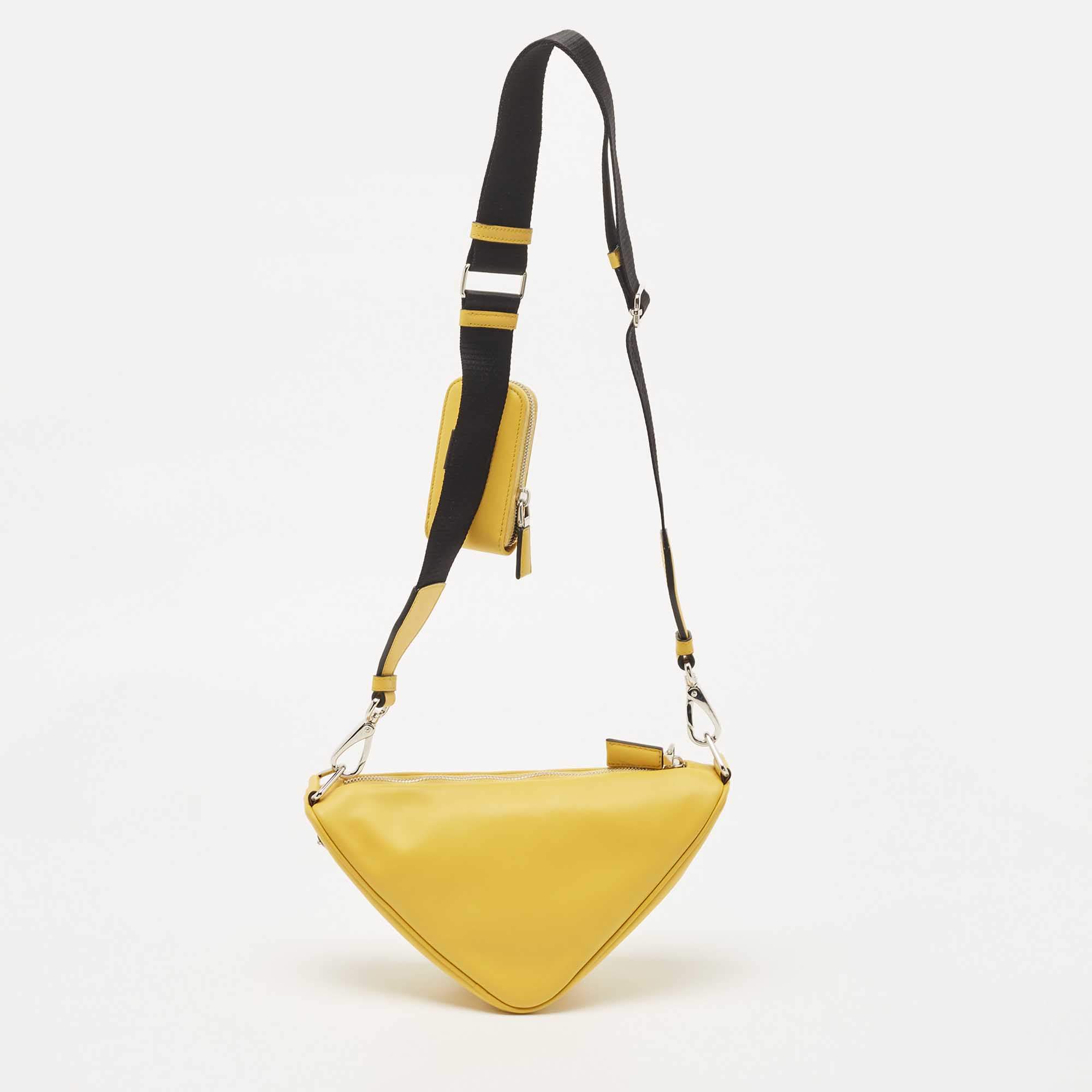 Sunny Yellow Prada Triangle Leather Shoulder Bag