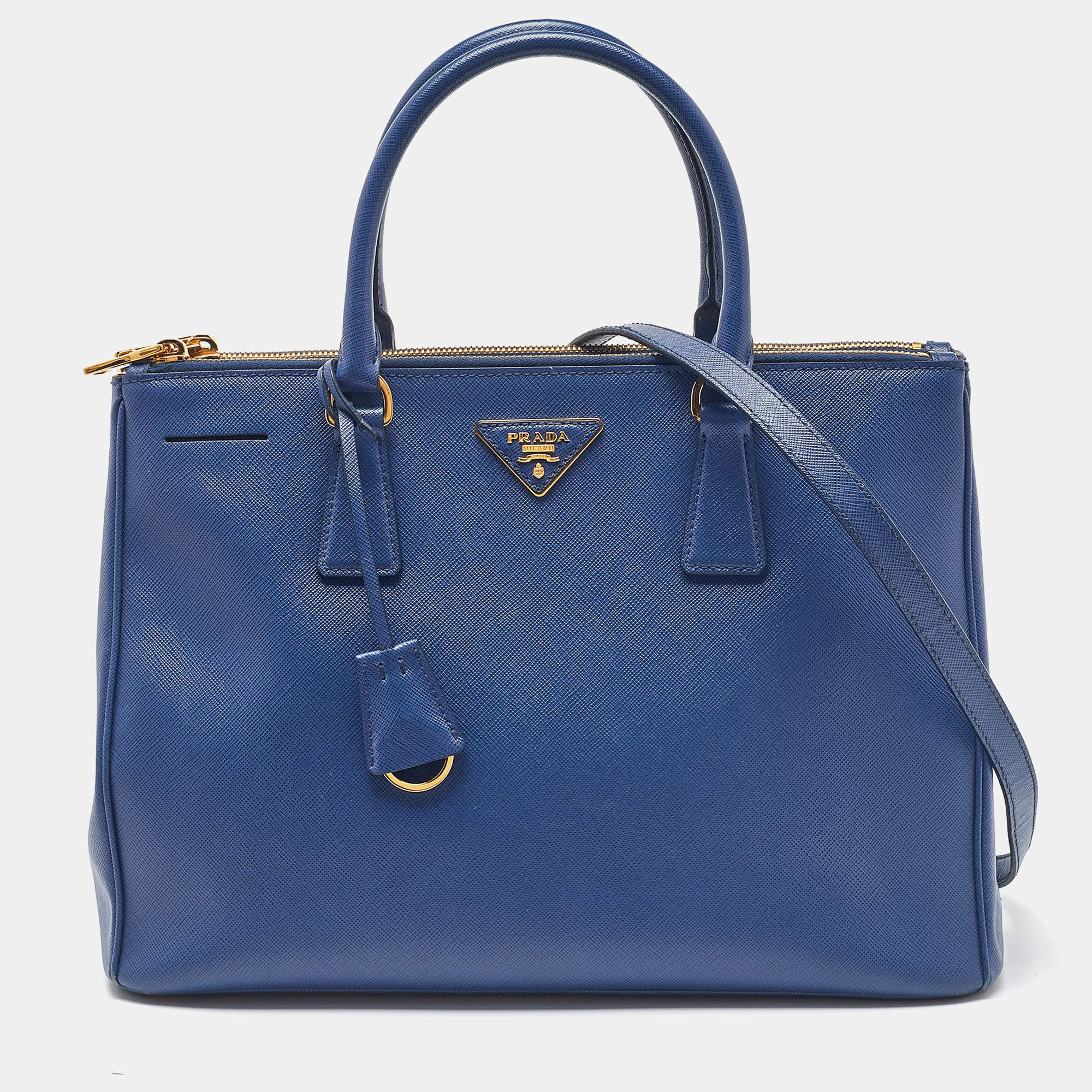 Pre Owned Prada Blue Saffiano Lux Leather Medium Galleria Tote