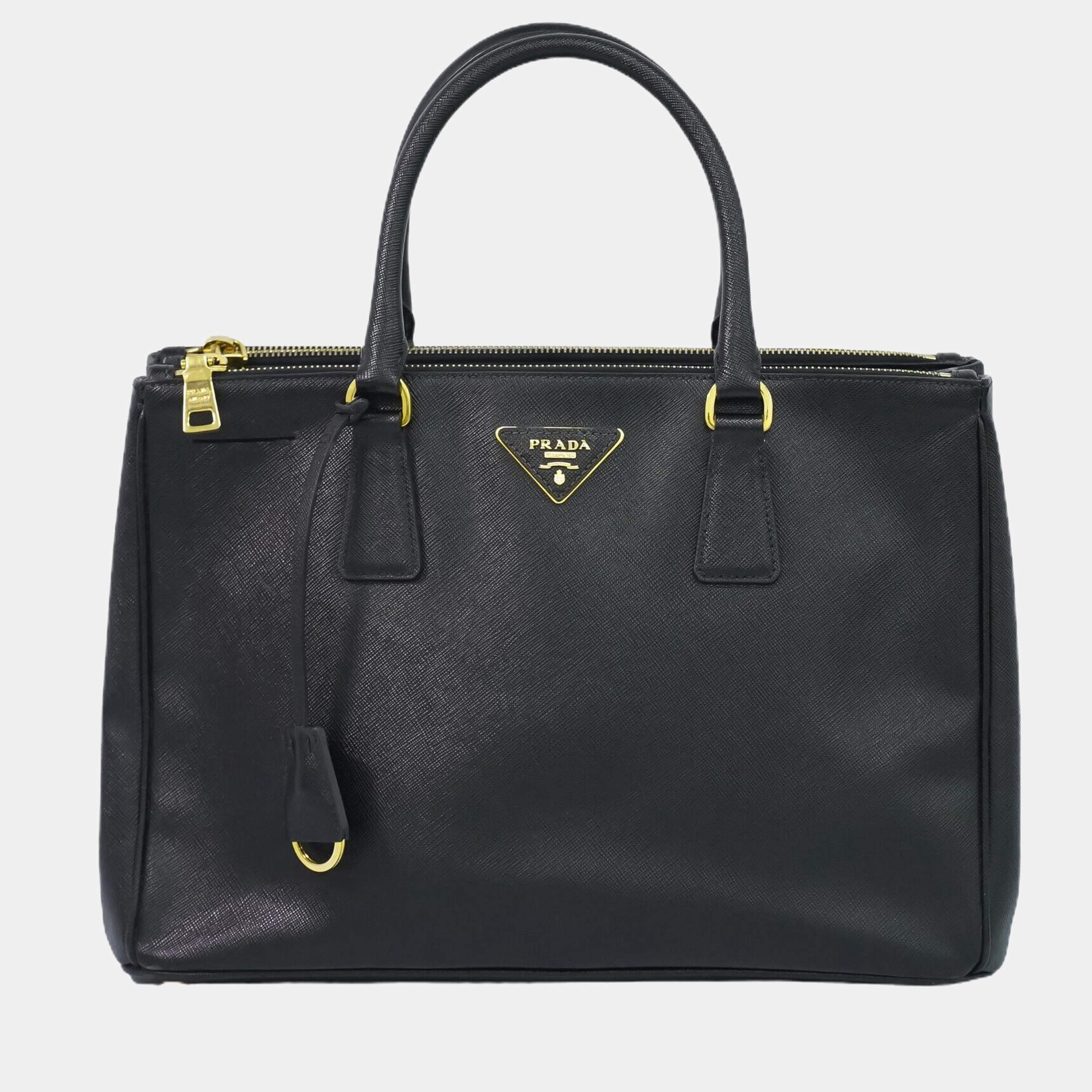 Prada Black Leather Large Saffiano Lux Galleria Double Zip Tote Bag Prada