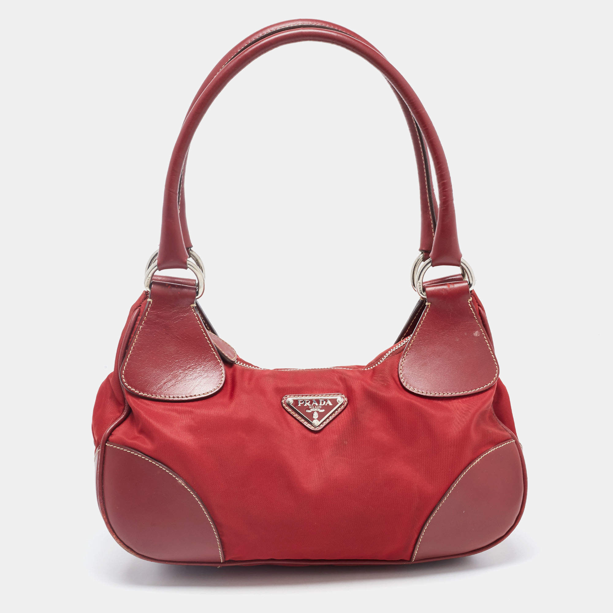Pre Owned Prada Red Nylon and Leather Shoulder Bag