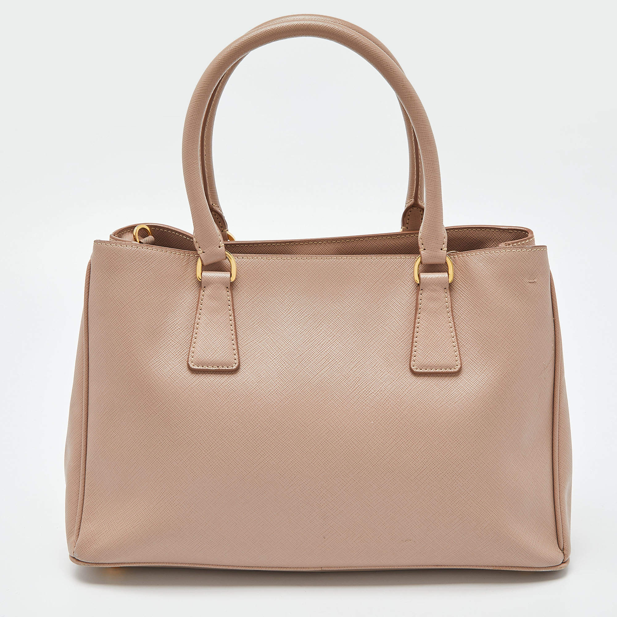 PRADA Galleria large bag tote bag beige leather clochette by fedex shipping  B22