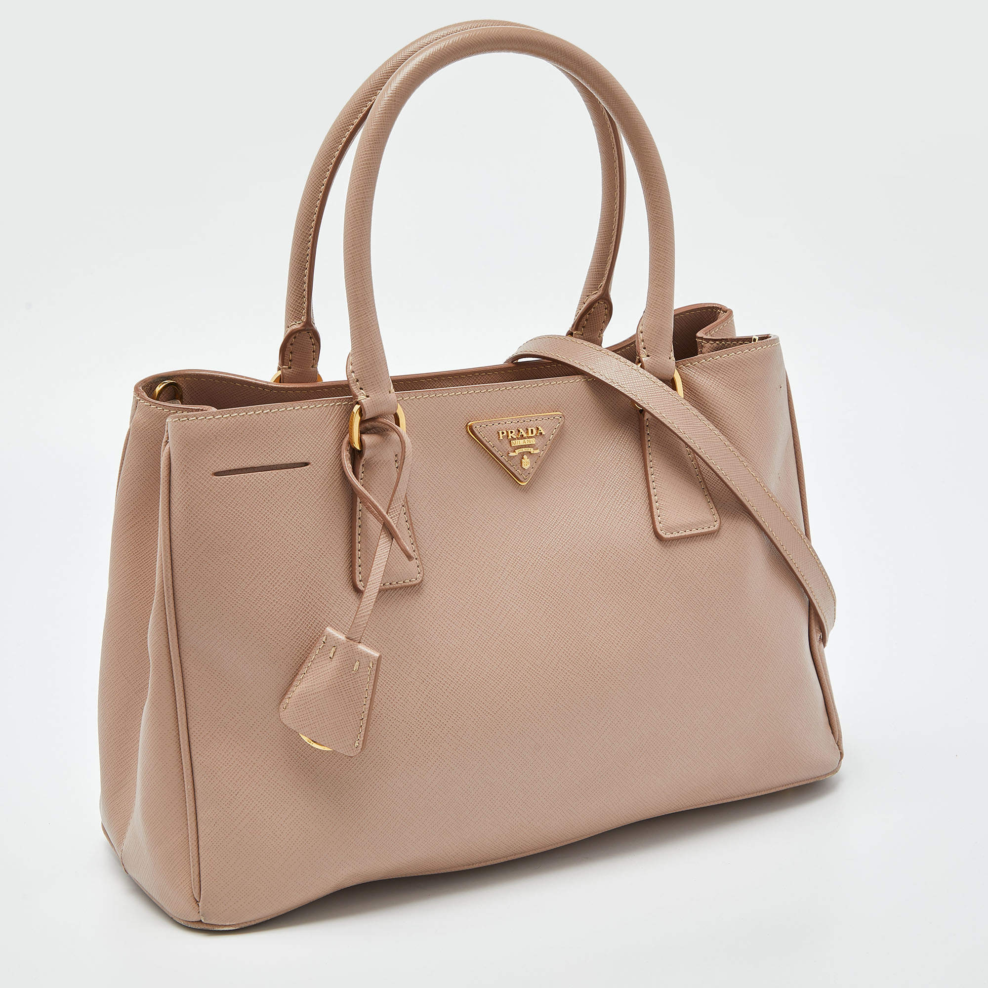 Prada Saffiano Lux Double-Zip Tote Bag, Blush (Cammeo)