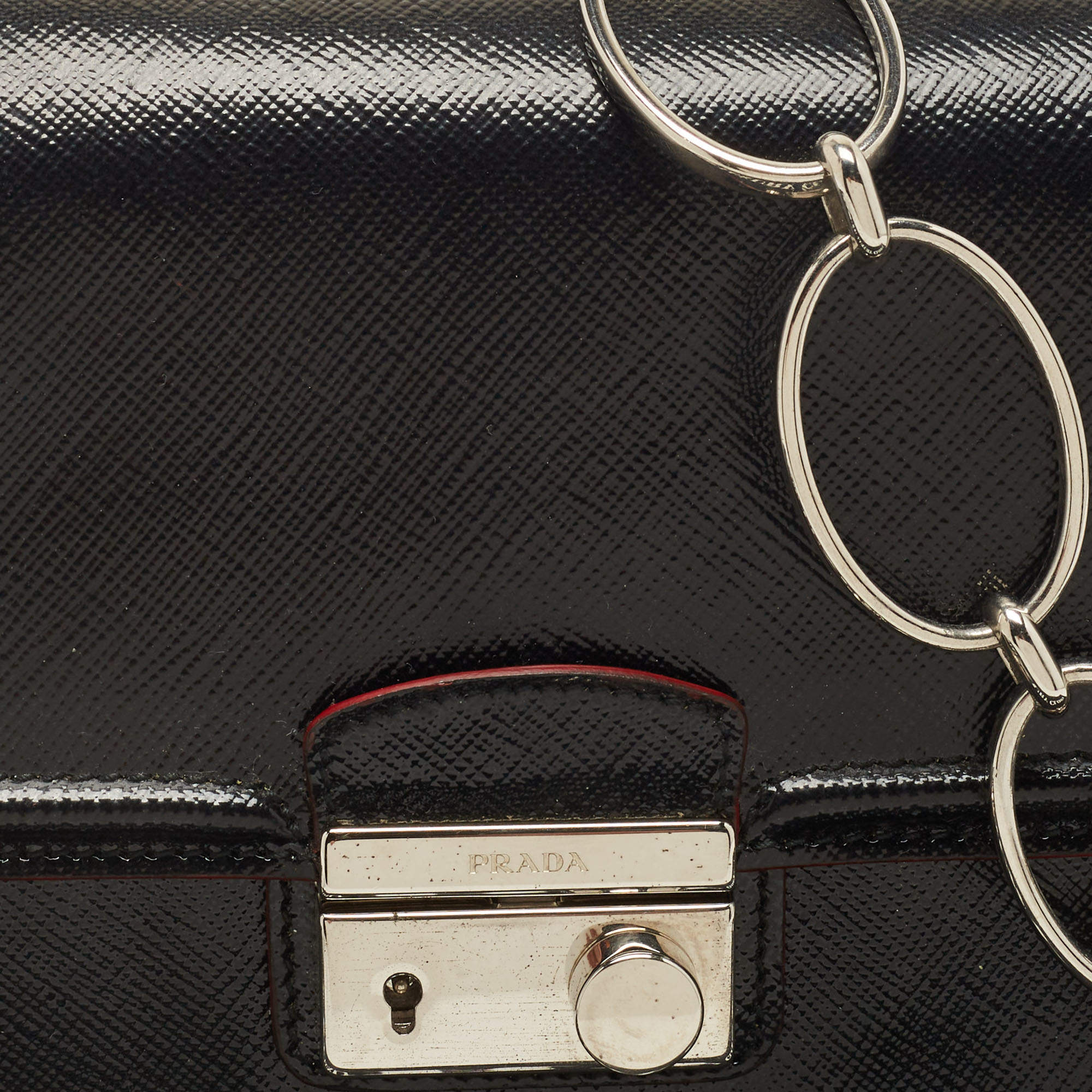 Prada Black Saffiano Patent Leather Sound Chain Shoulder Bag Prada